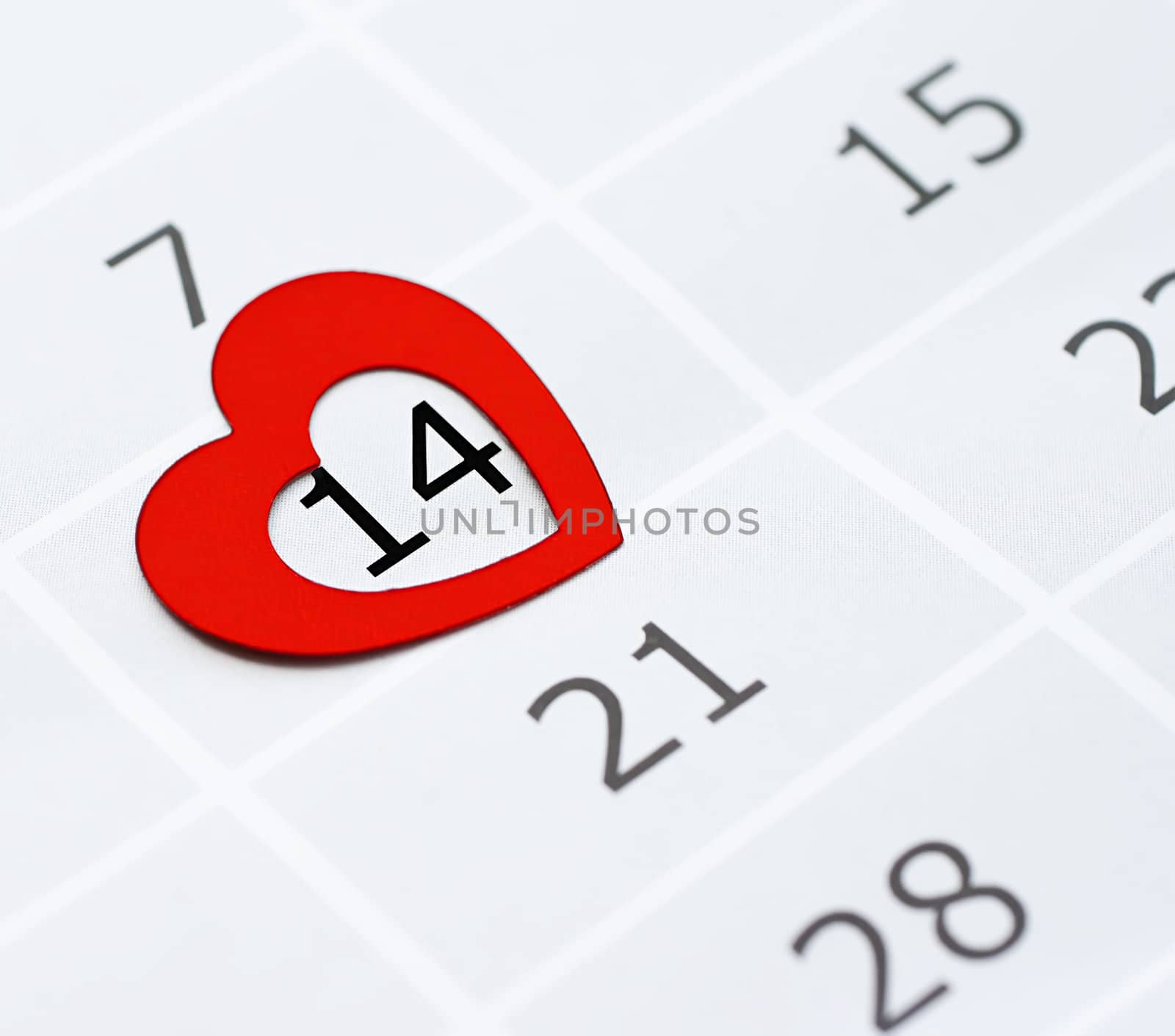 Page of the Calendar With Valentine's date inside the red heart.