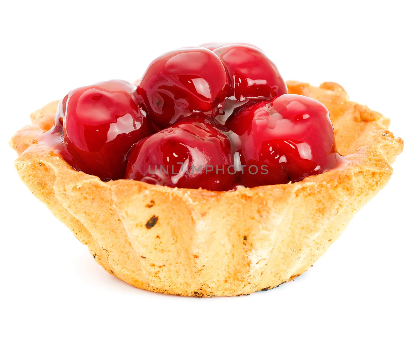 Cake with Fruit cherry isolated on white