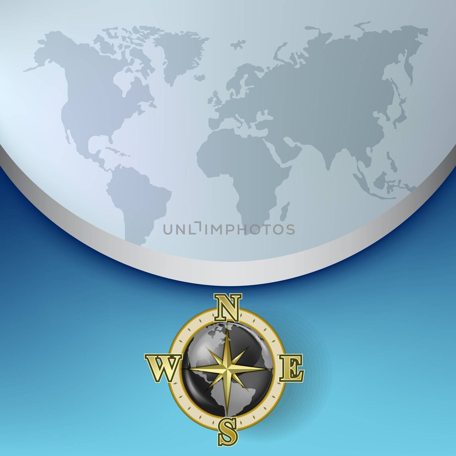 Abstract business background with earth map and gold compass