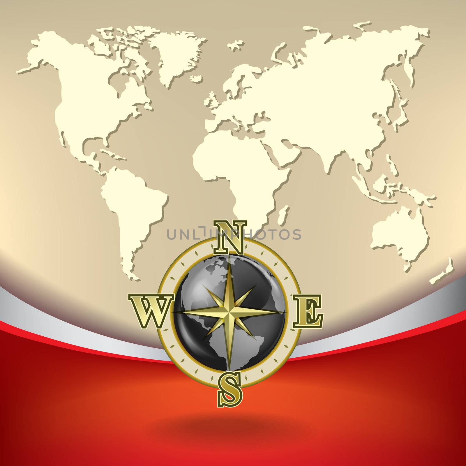 Abstract business background with map and gold compass