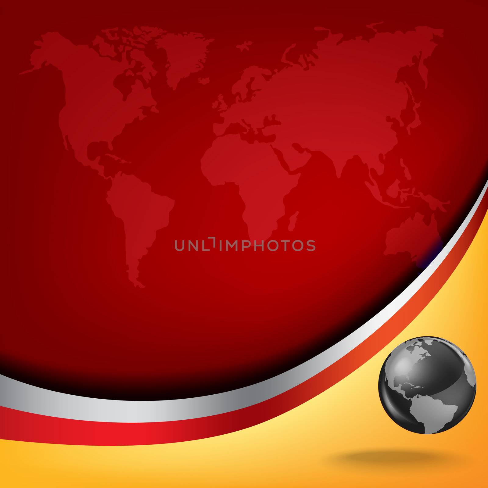 Abstract business background with red map and steel globe