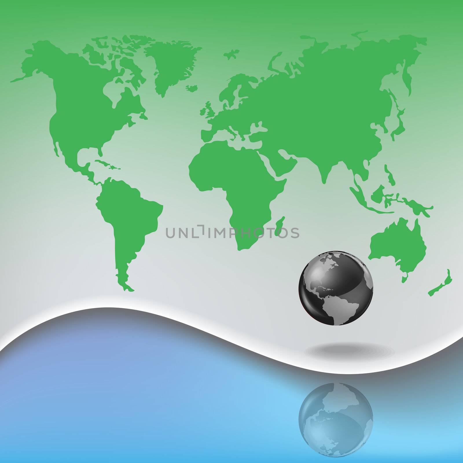 Abstract business background with steel globe and earth map