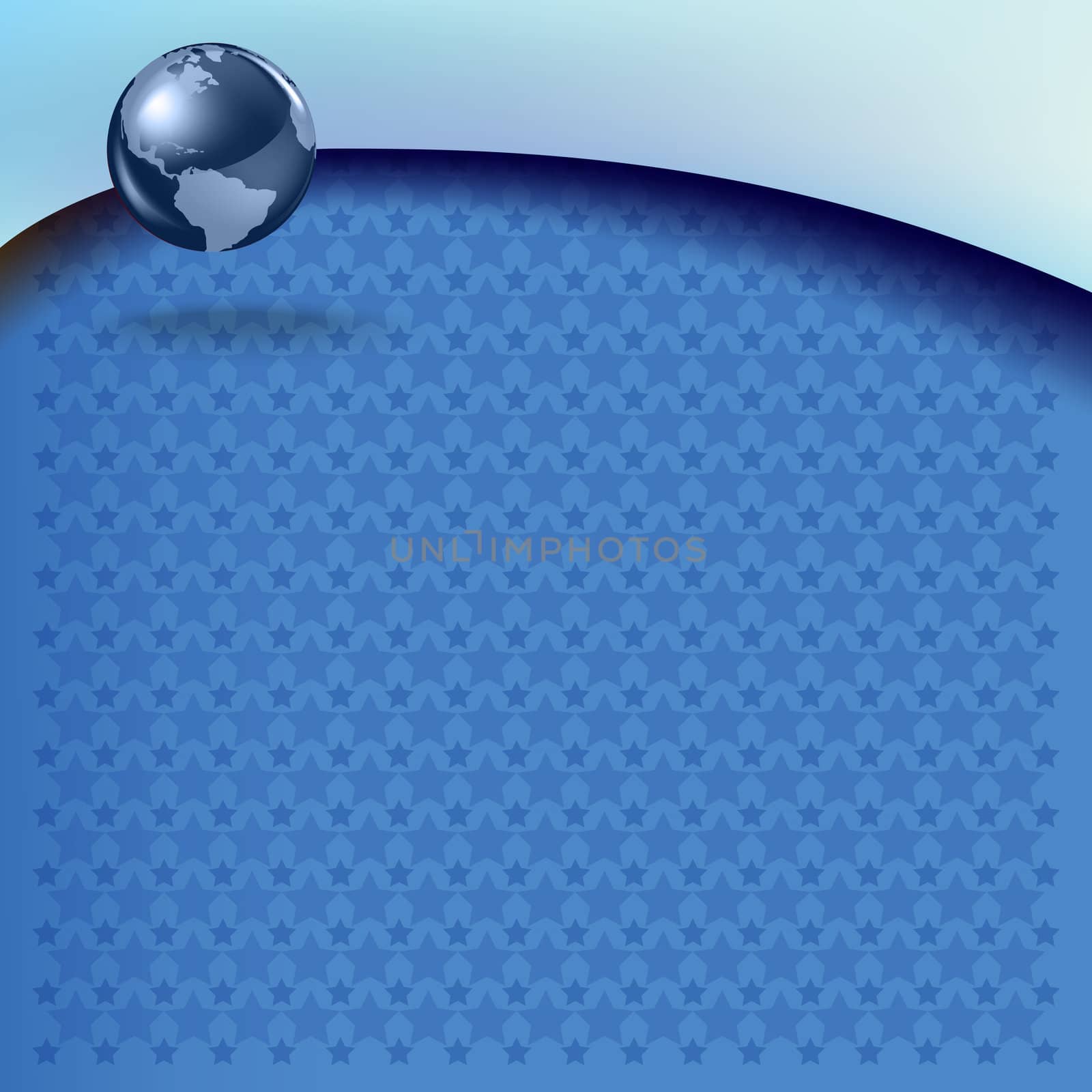 Abstract stars background with planet earth on blue