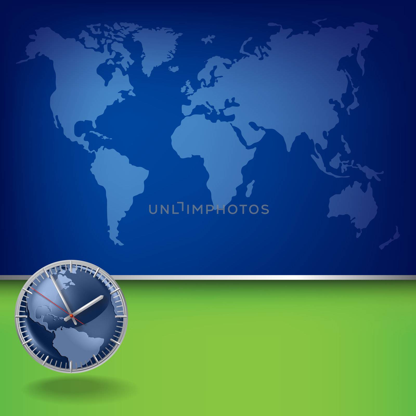 Abstract business background with blue map and clock