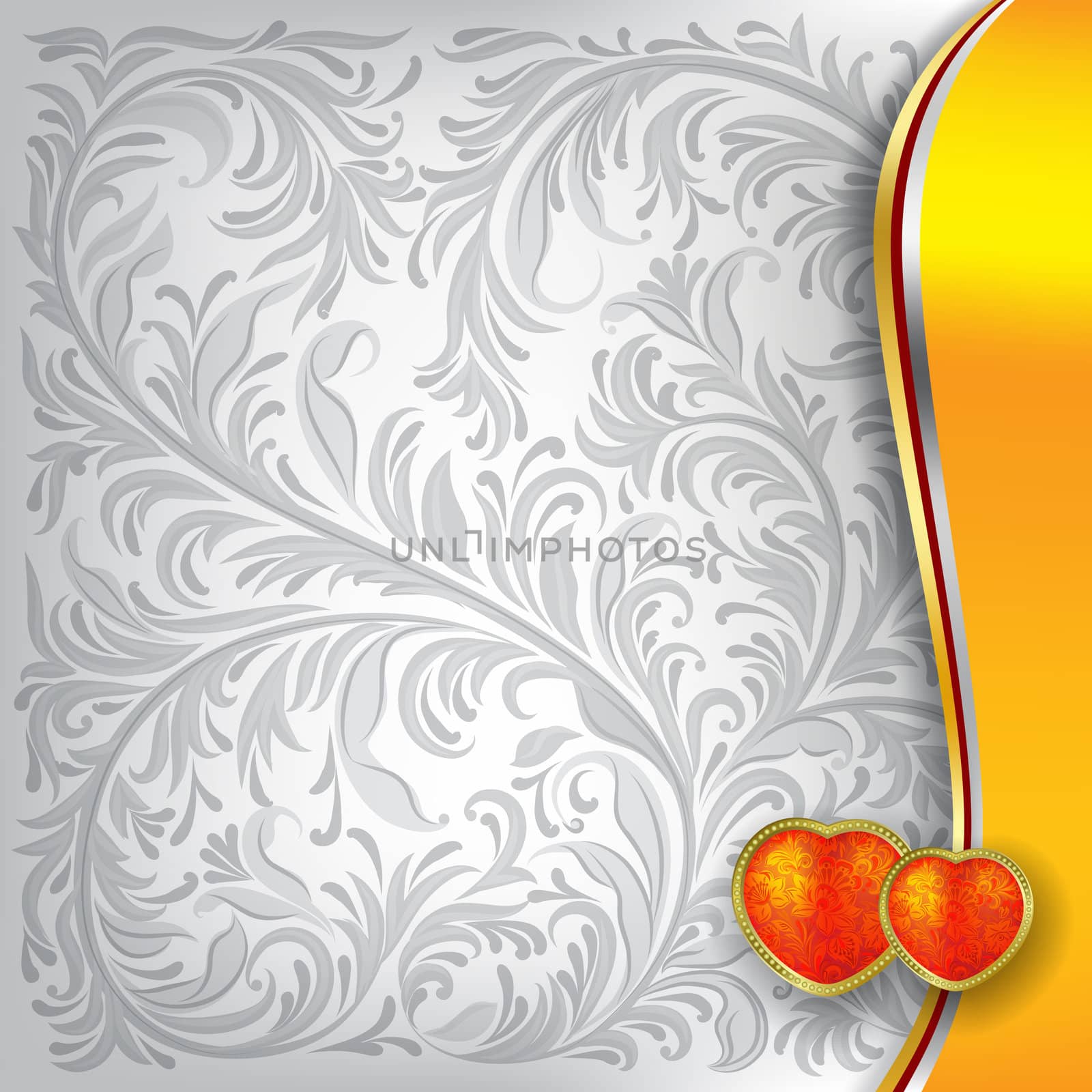 Valentines greeting with red hearts on white floral background