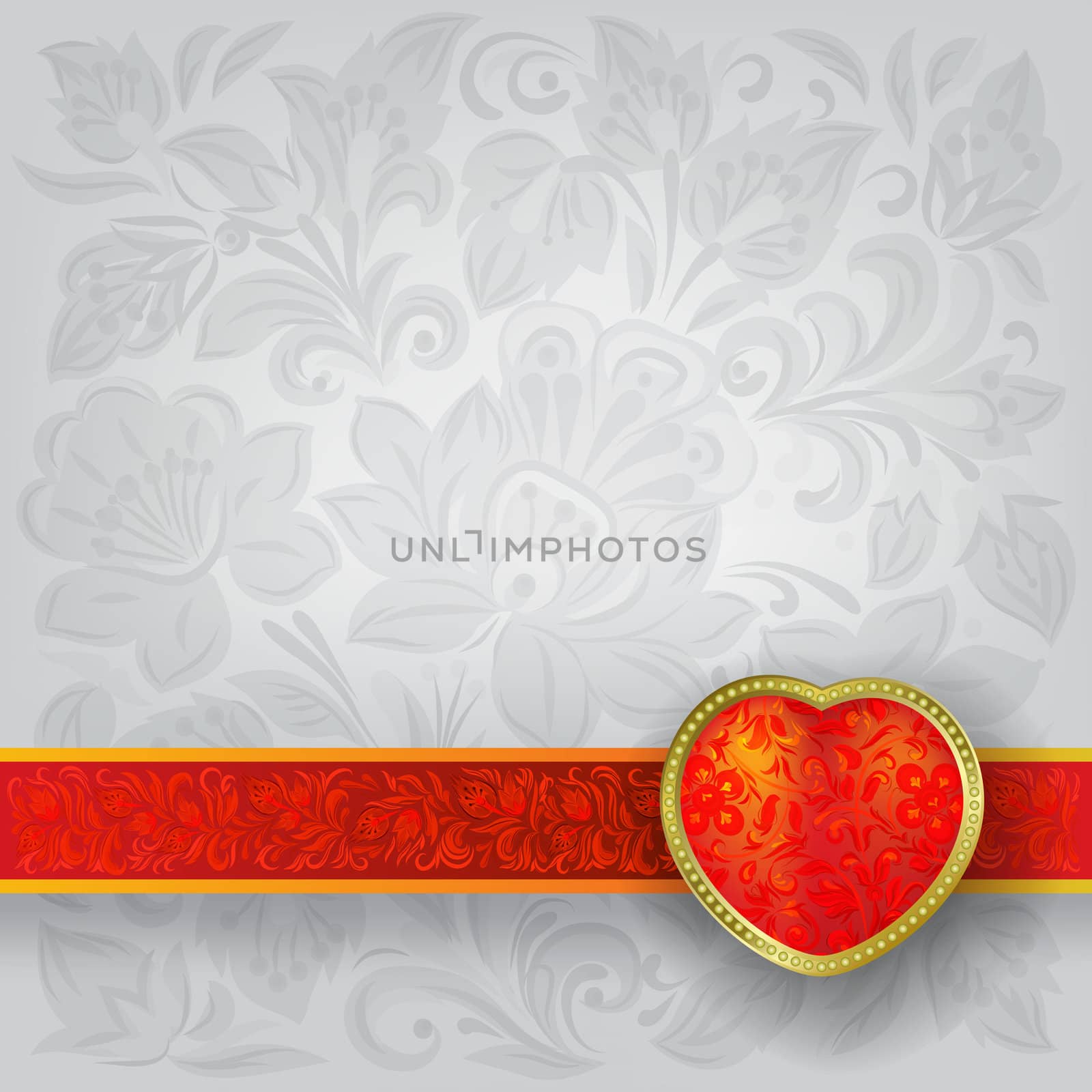 Valentines greeting with heart on white floral background