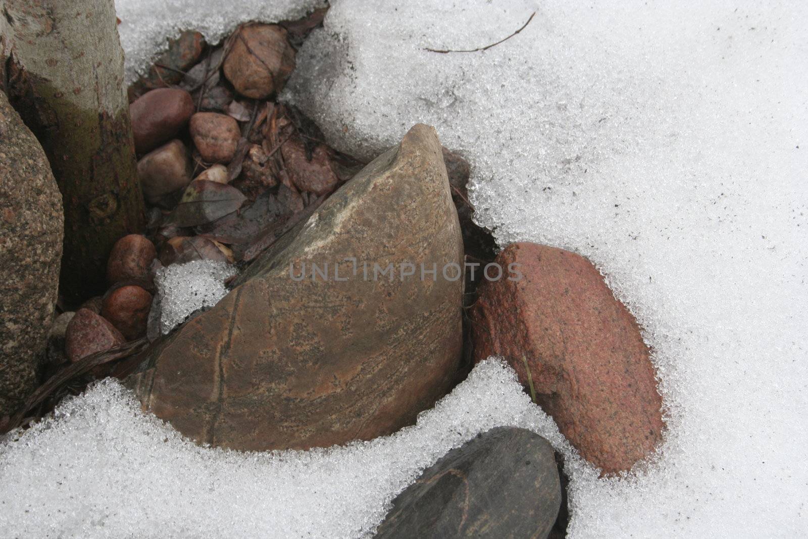 stones in the snow