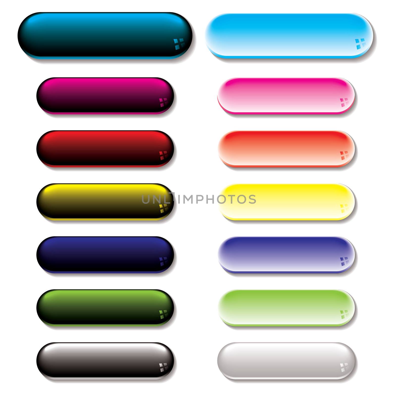 Collection of colorful gel filled buttons with shadow effect