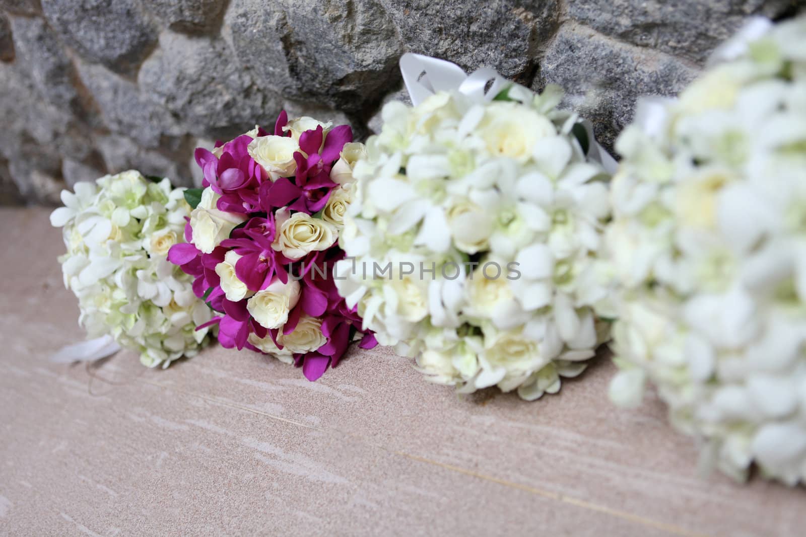 Wedding bouquet made of tropical flowers.