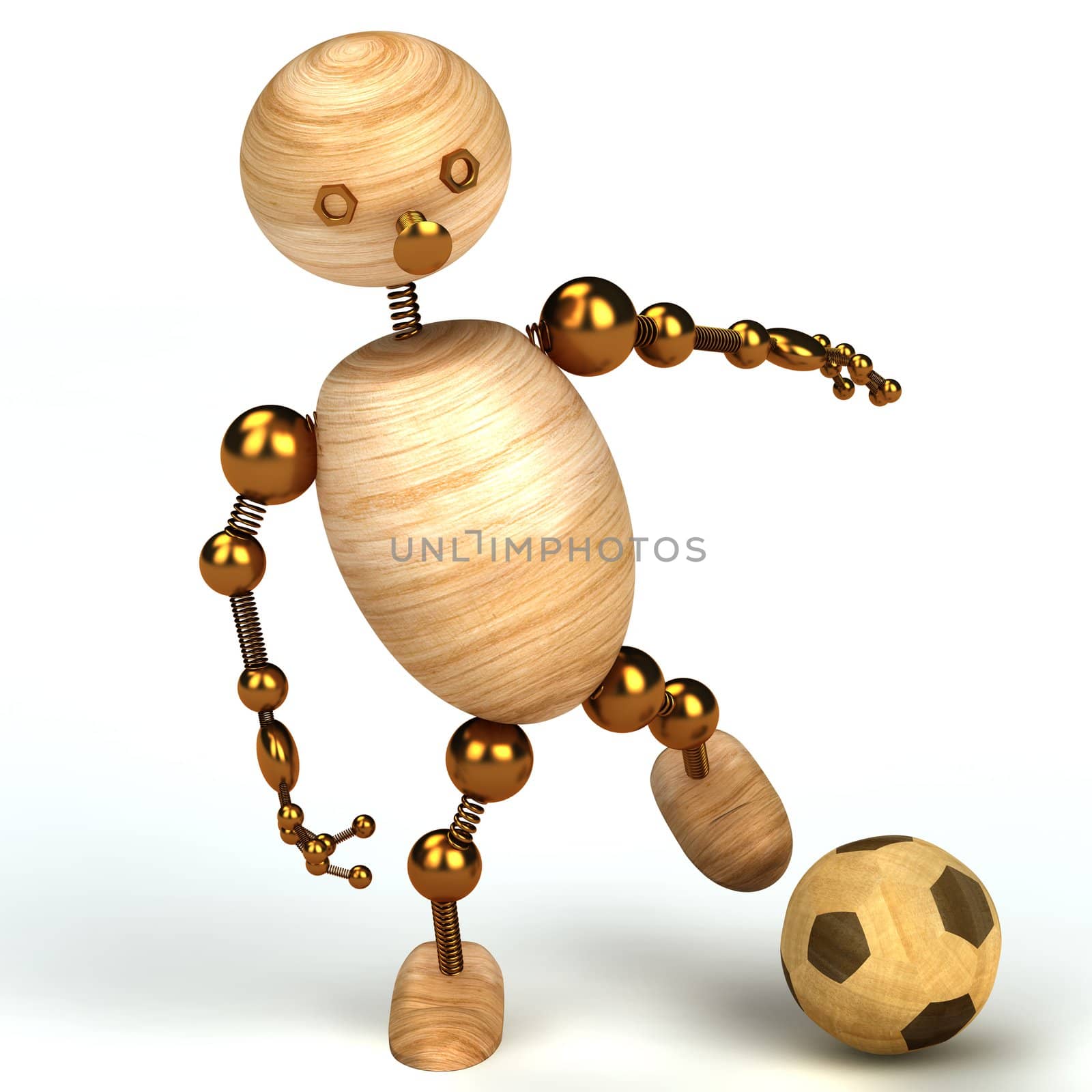 wood man with a football 3d rendered for web