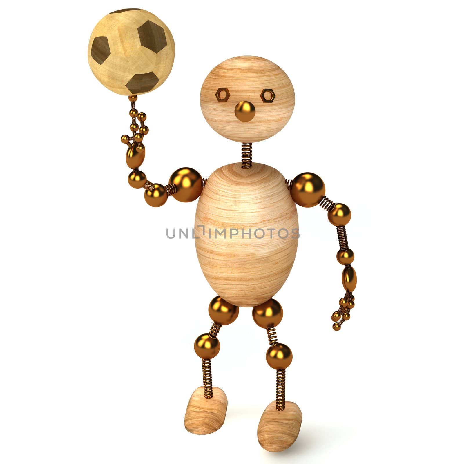 wood man with a football 3d rendered for web