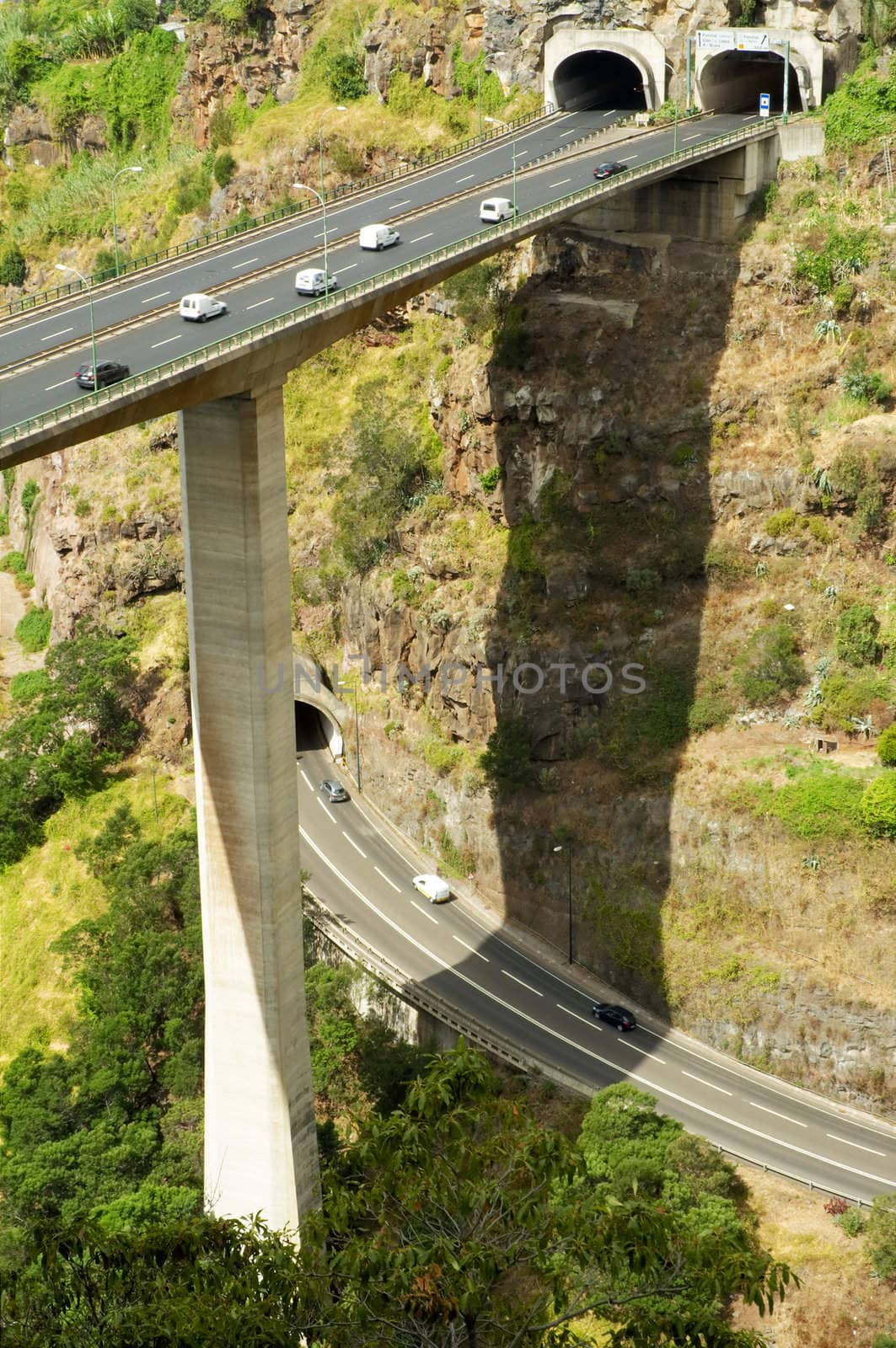 Traffic at highway with tunnel