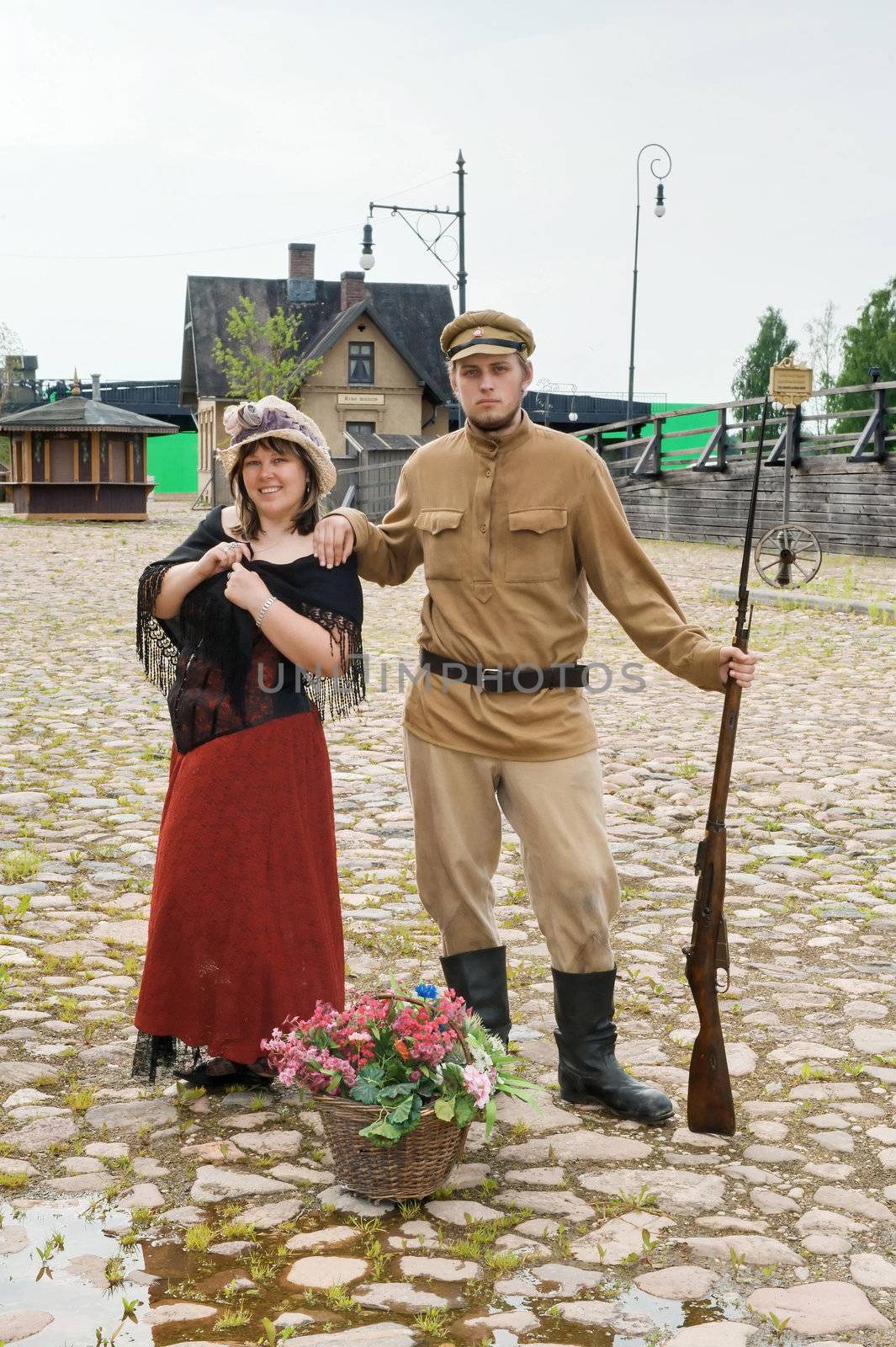 Couple of lady and soldier in retro style picture by fotorobs