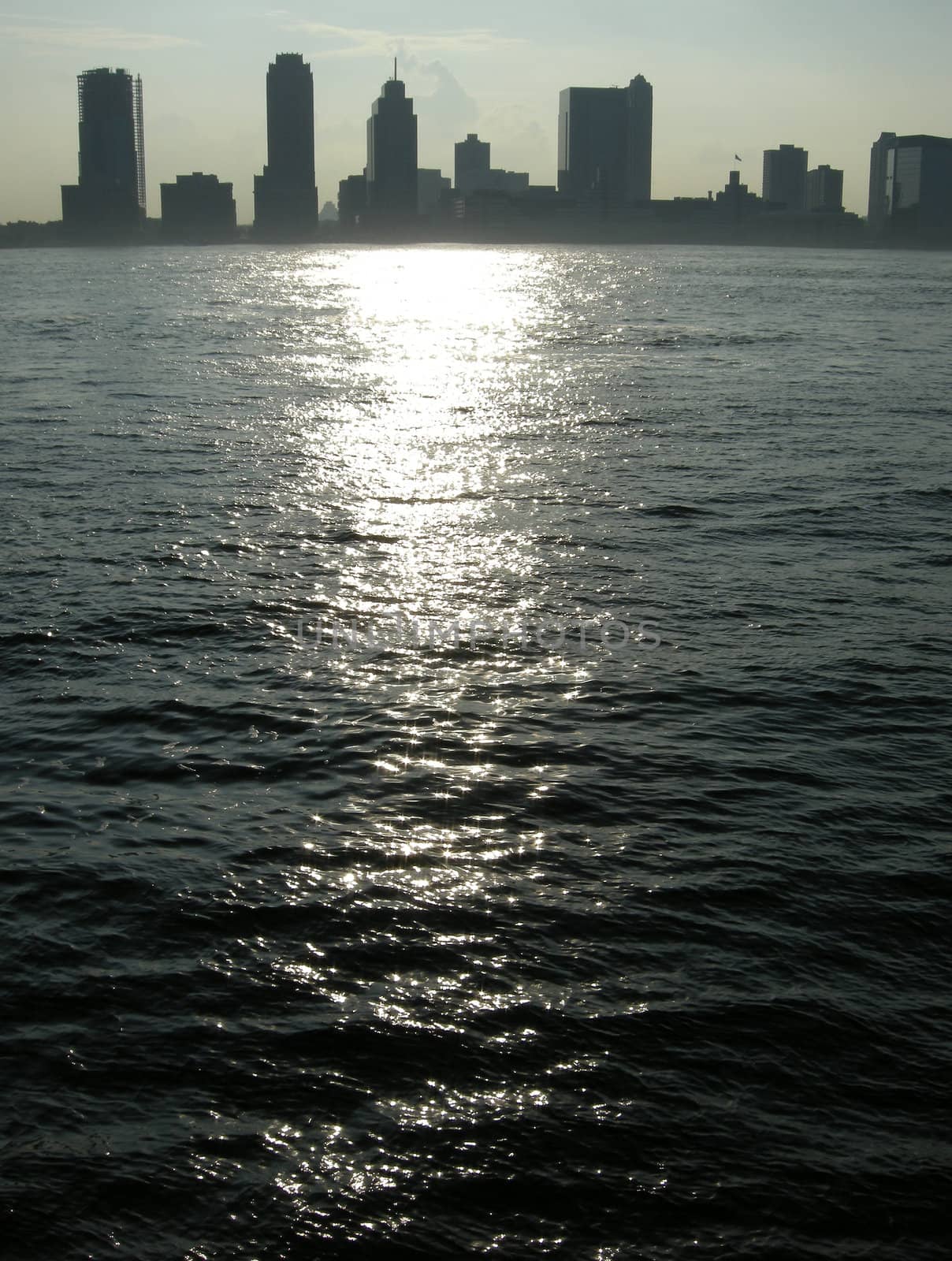 Jersey City skyscrapers silhouettes, photo taken from Manhattan