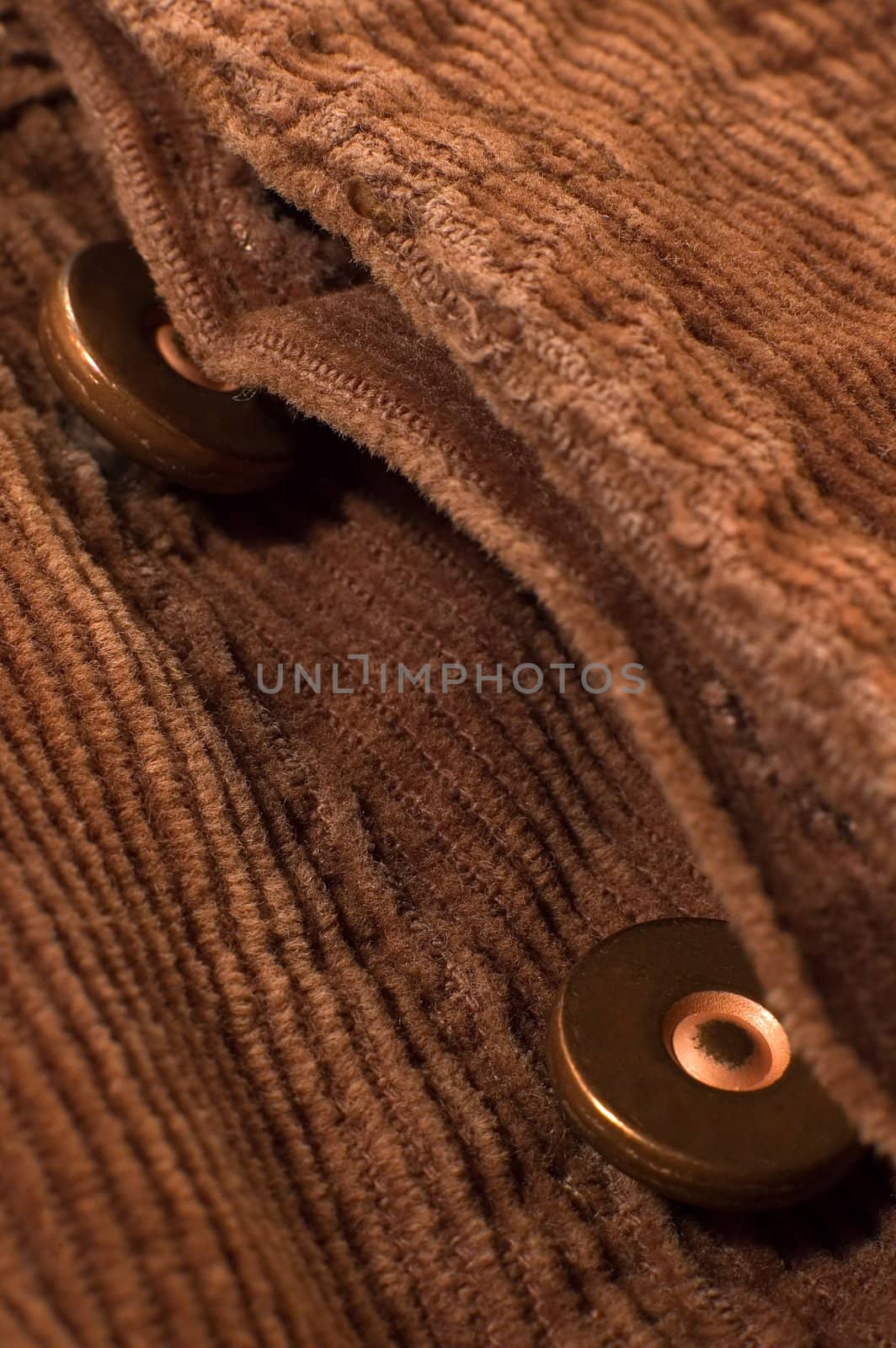 detail photo of two buttons on brown trousers