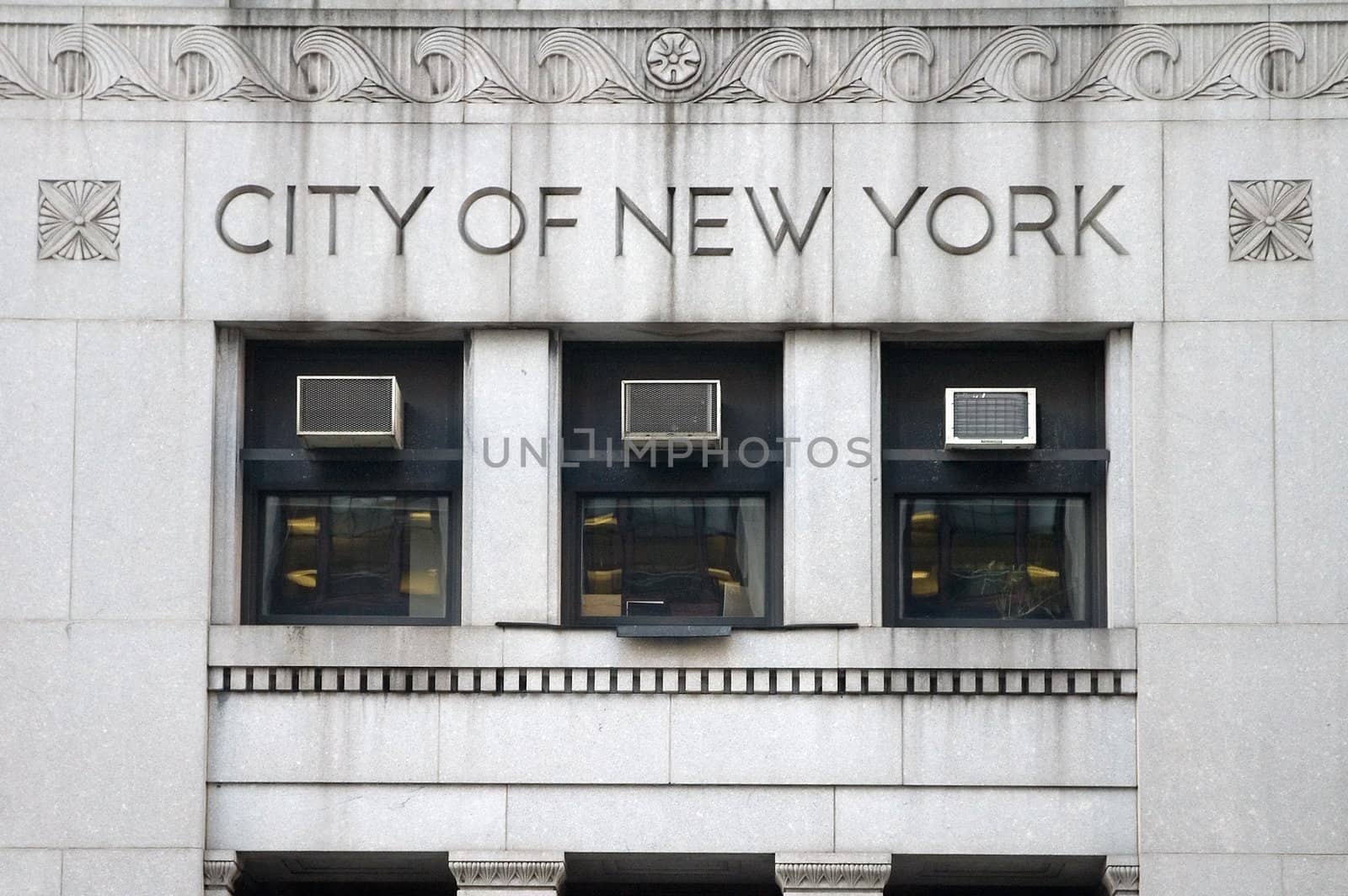 city of new york sign on city hall in new york, detail photo