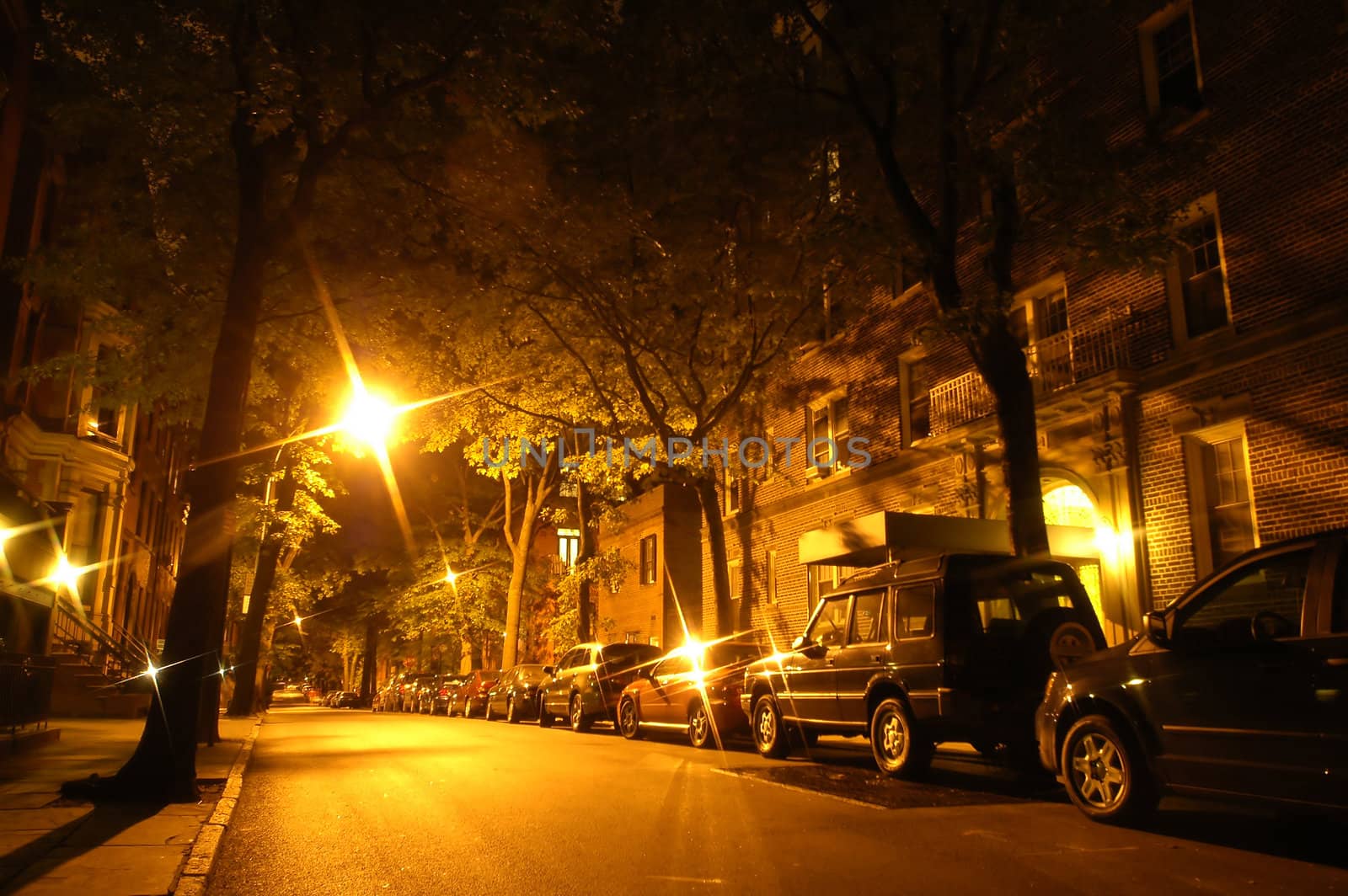 yellow street with parked cars, photo taken in brooklyn