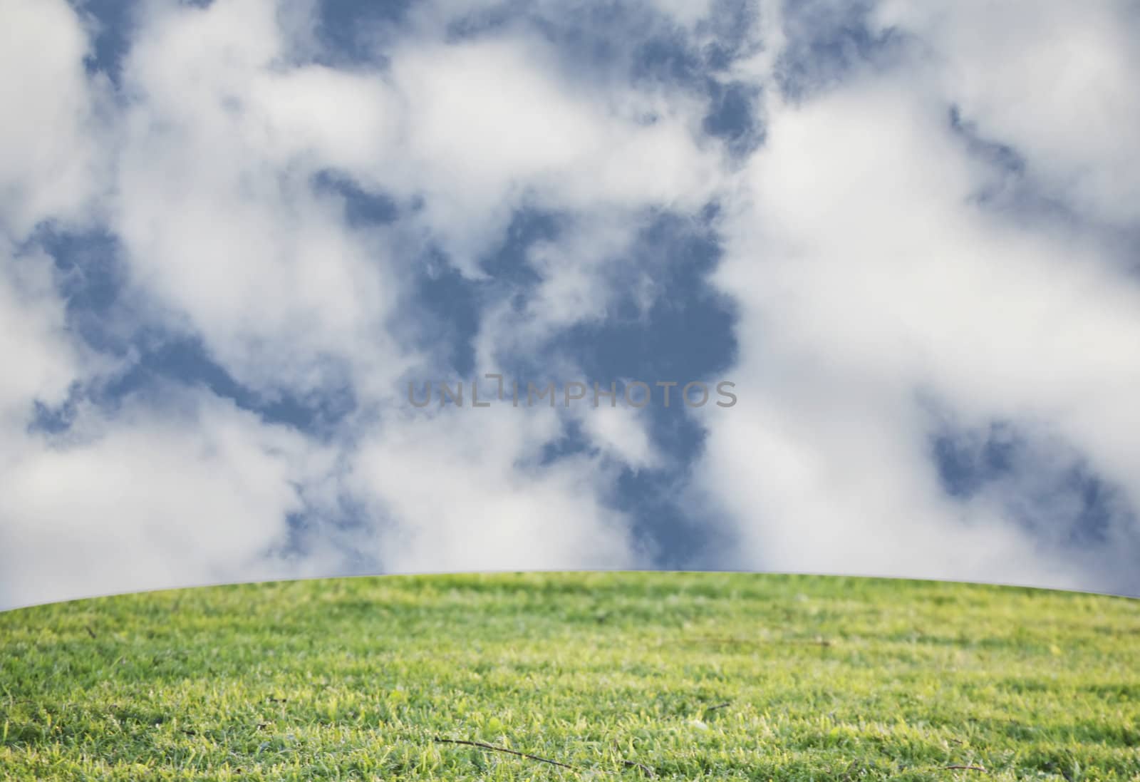 Grass hill with cloudy sky