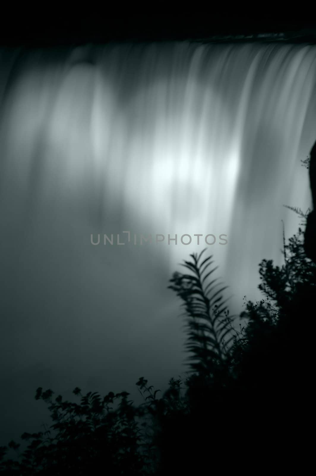 waterfalls detail photo taken at night, water is motion blured 