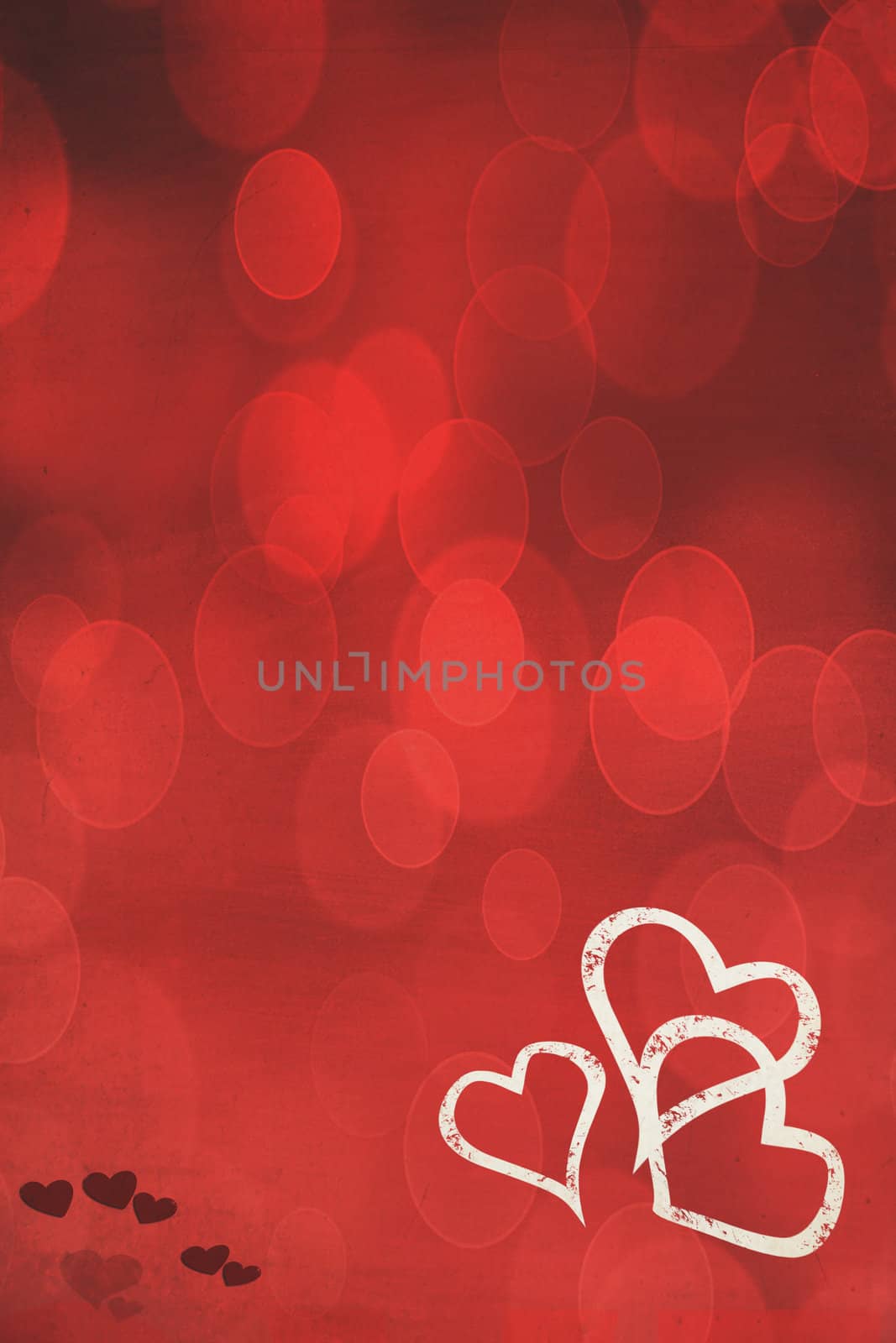 Photo based illustration of a red background with hearts. Copy space available.
