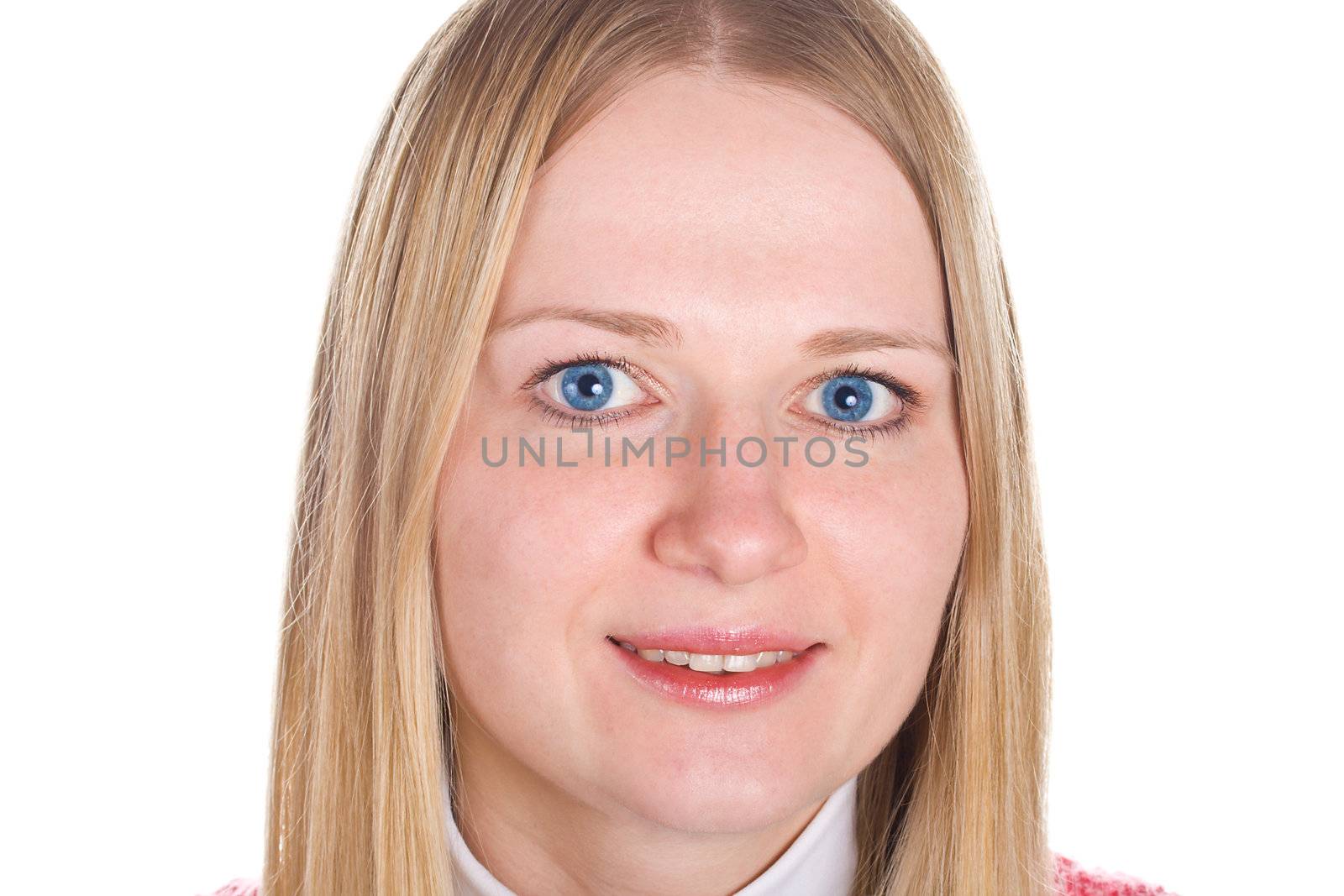portrait of a young blond woman, isolated on white