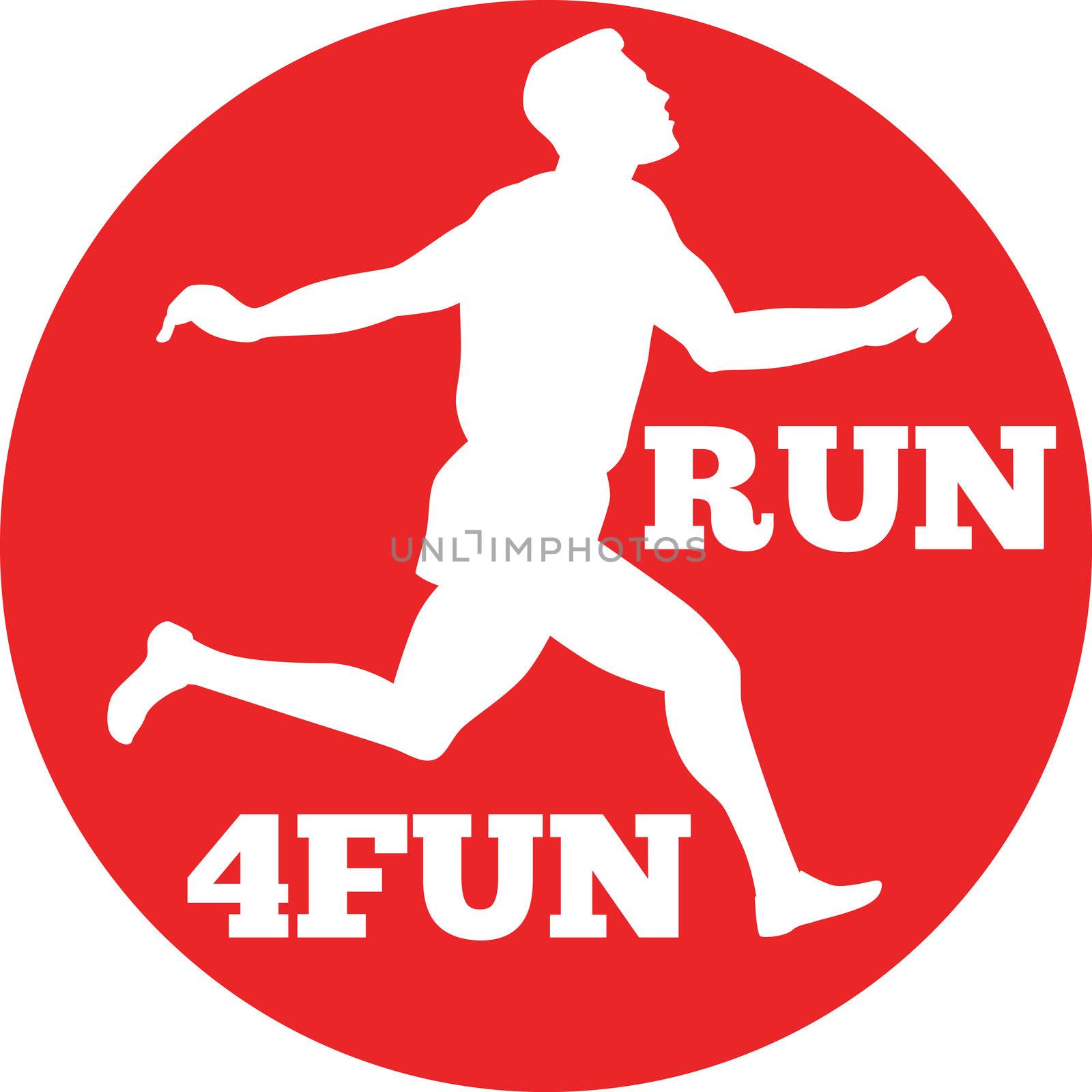 illustration of a silhouette of Marathon runner running race set inside circle done in retro style words run 4fun 