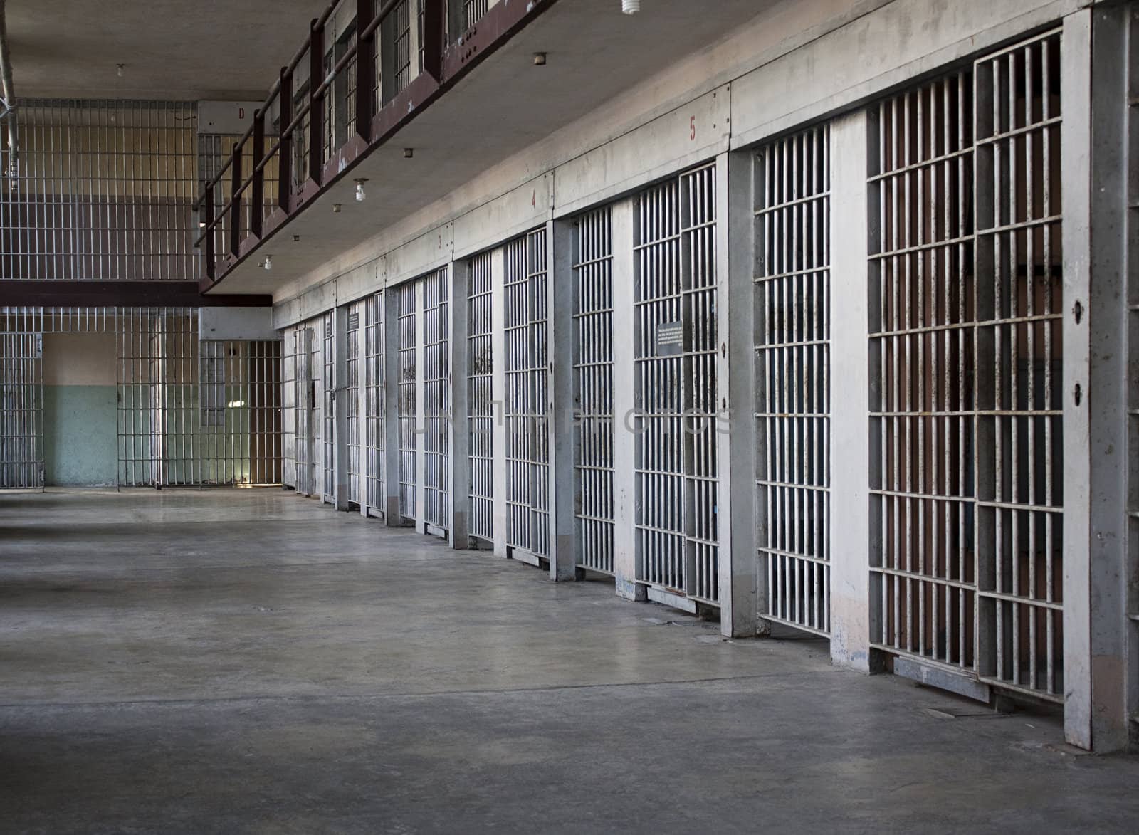 Jail cells with the doors closed at a histororic idaho prison