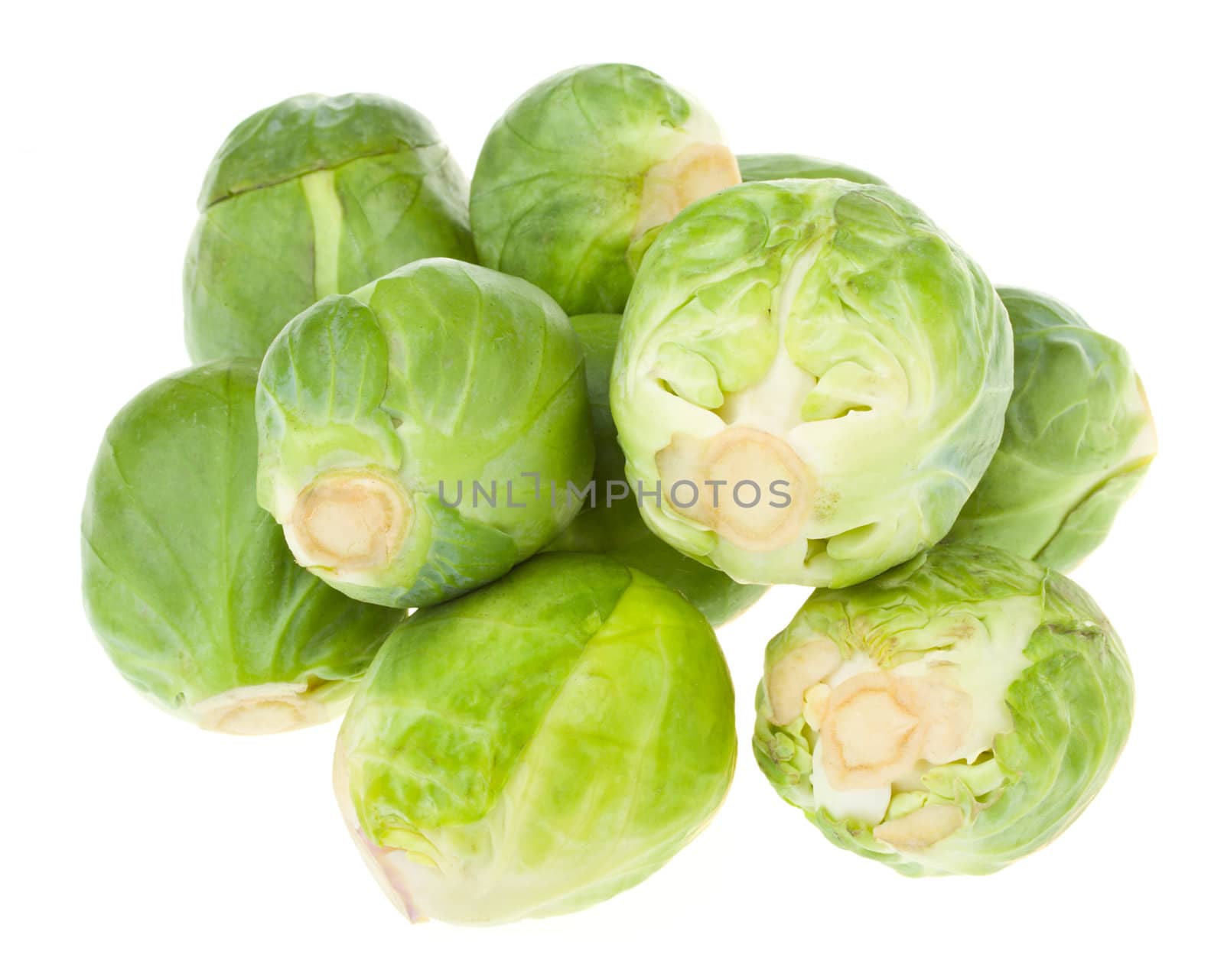 heap of brussels sprouts, isolated on white