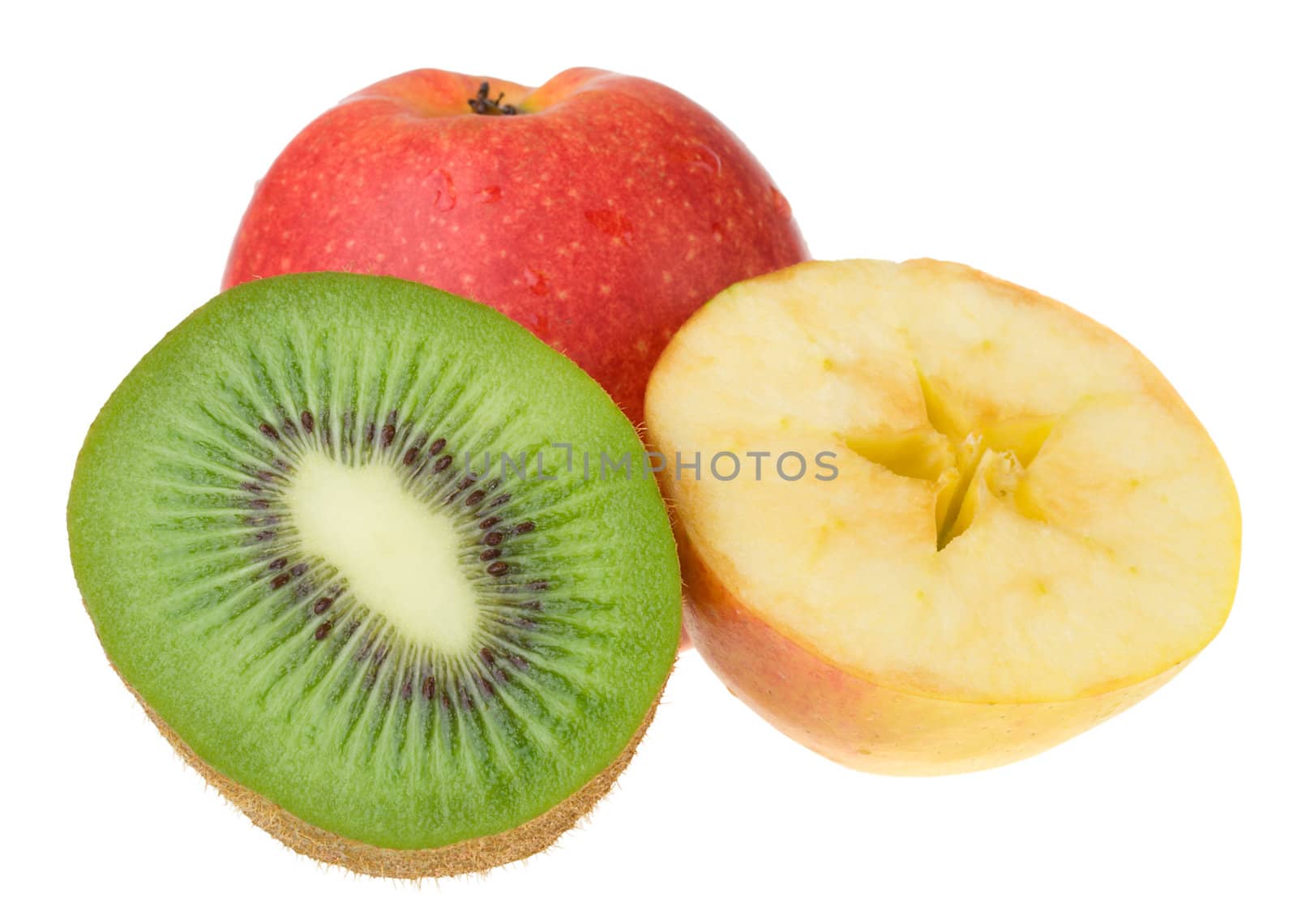 kiwi and apples, isolated on white