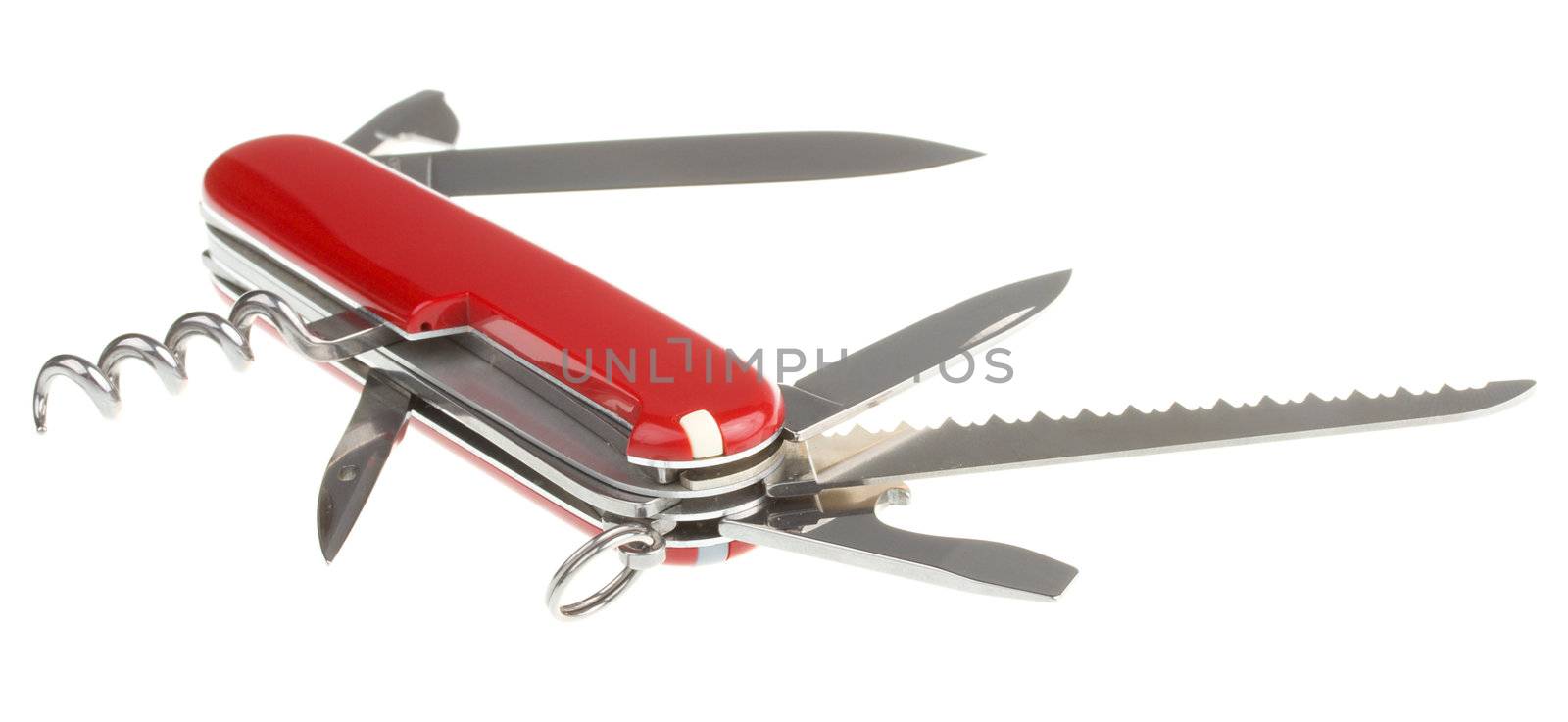 close-up opened penknife, isolated on white