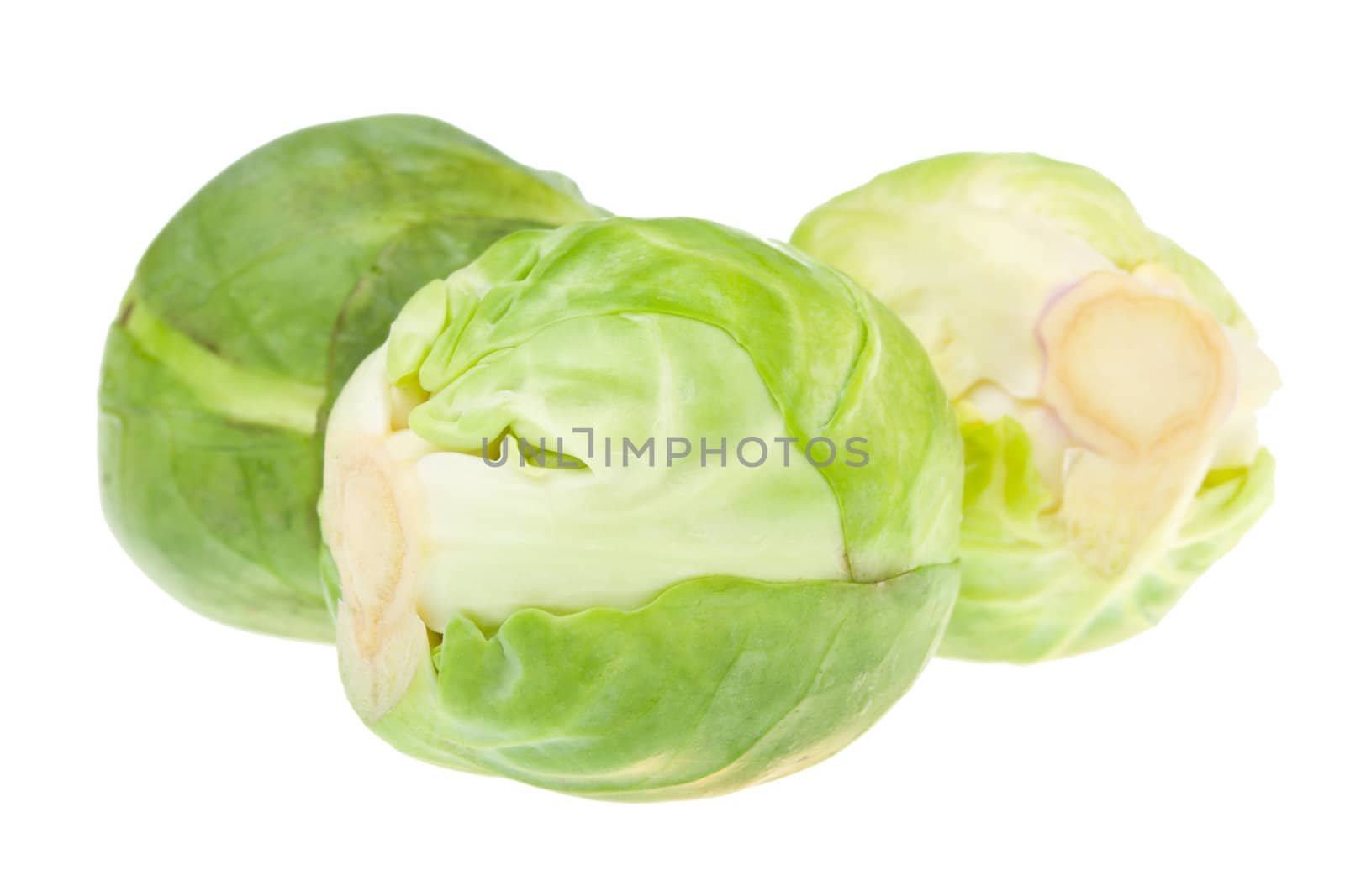 three brussels sprouts, isolated on white