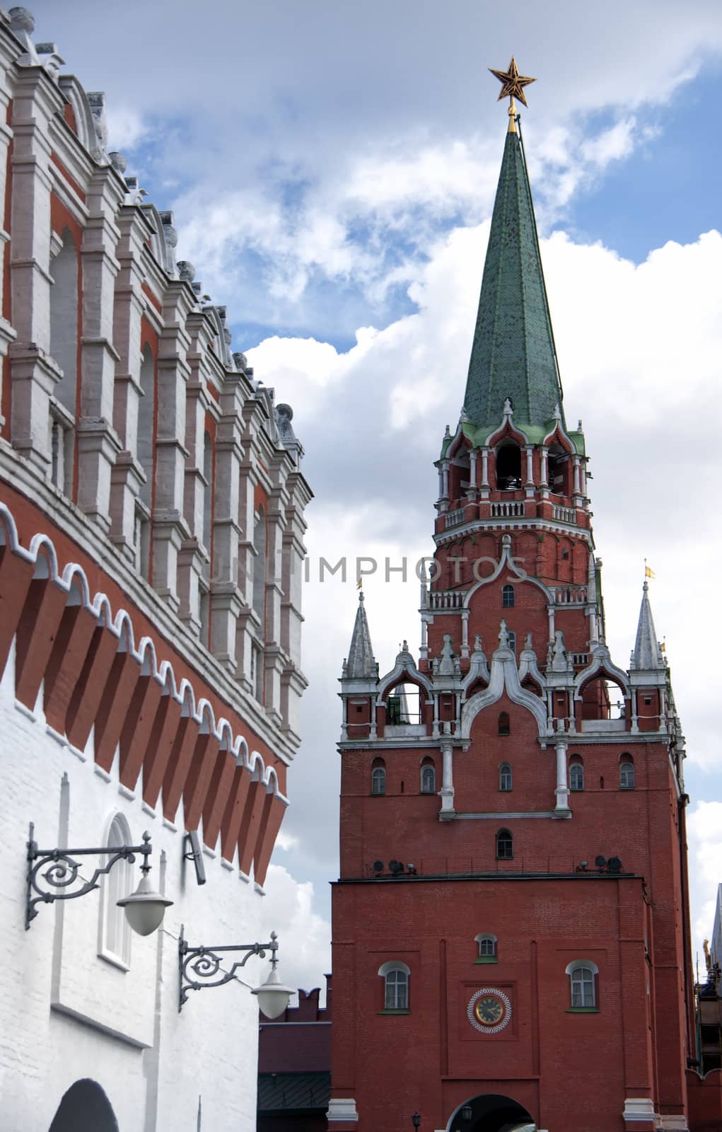 Watch tower on one side of the bridge leading to the tower over the tourist entrance of the Kremlin. by Claudine
