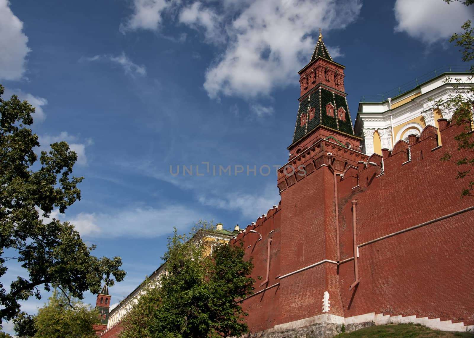 Rampart with tower of the Kremlin. by Claudine
