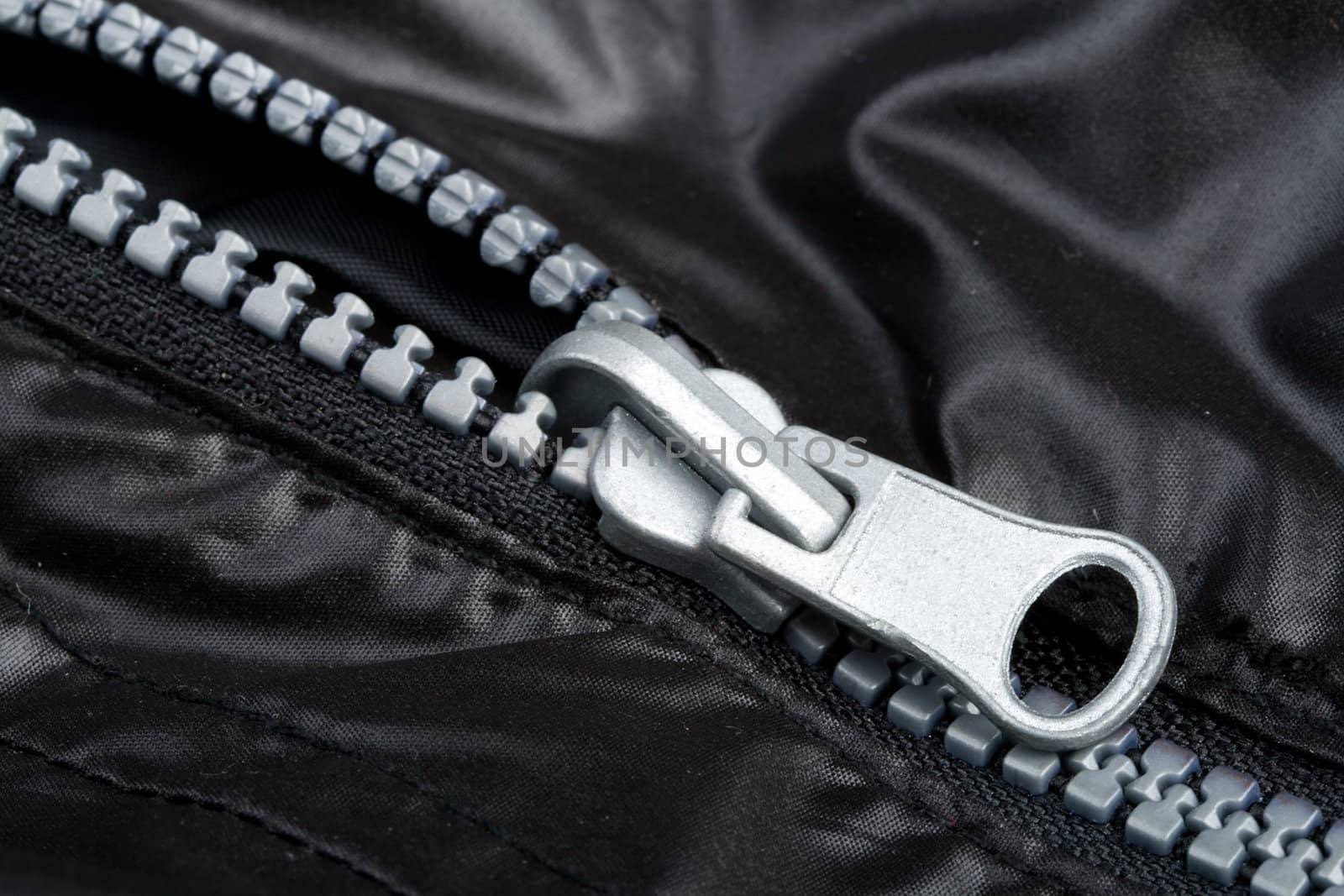 close-up zipper on black jacket