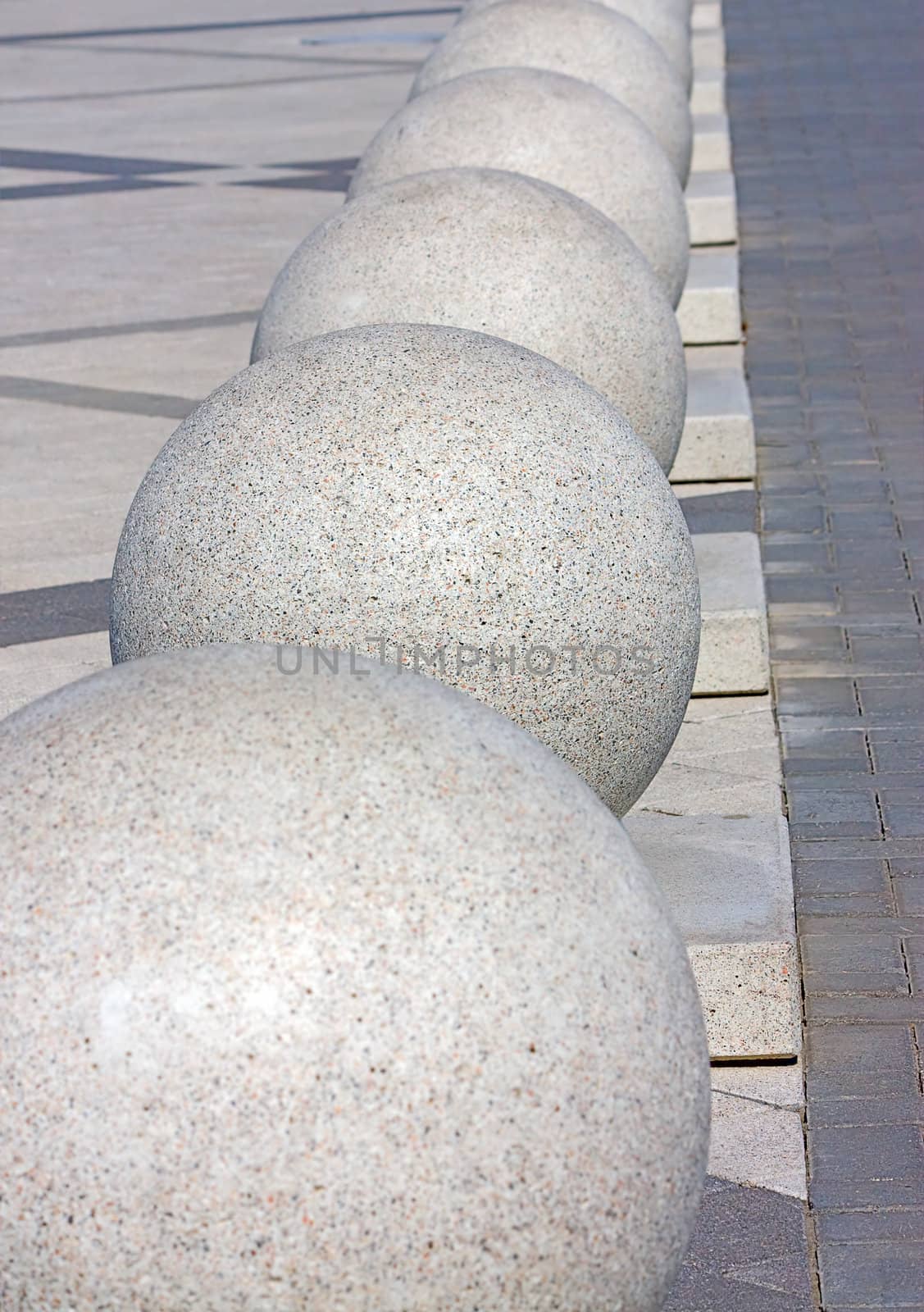 Architectural details in  form of balls. Image with shallow depth of field.