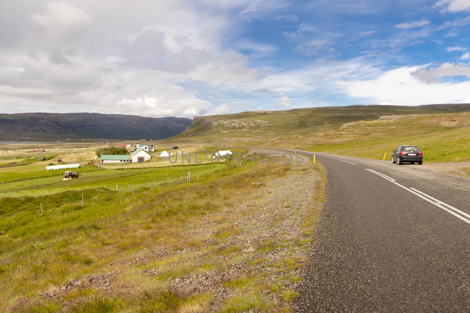 Good asphalt route in Iceland on Westfjords. Summer sunny day.