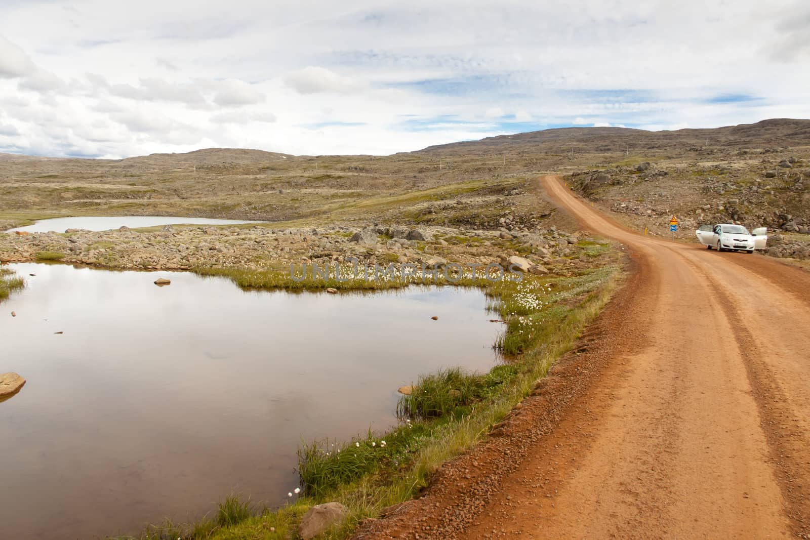 Small gravel route to Dynjandisvogur fjord in Iceland - Westfjords.