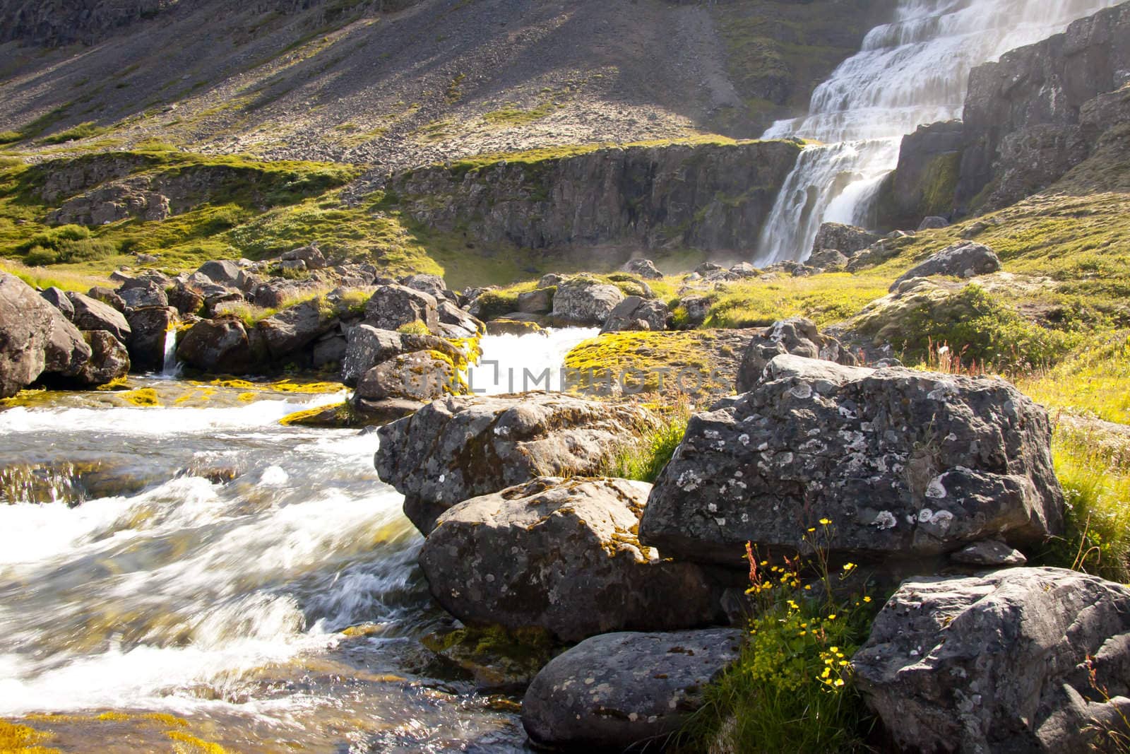 View on Dynjandi waterfall in westfjords - Iceland.