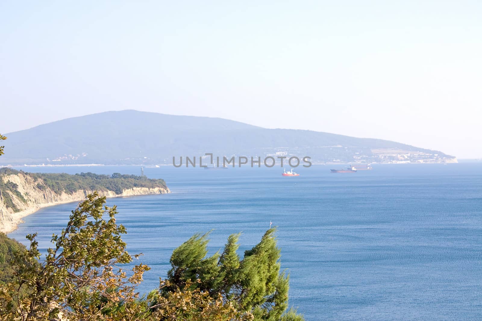View of  Black Sea and  rocky coast near Novorossiysk, Russia.
