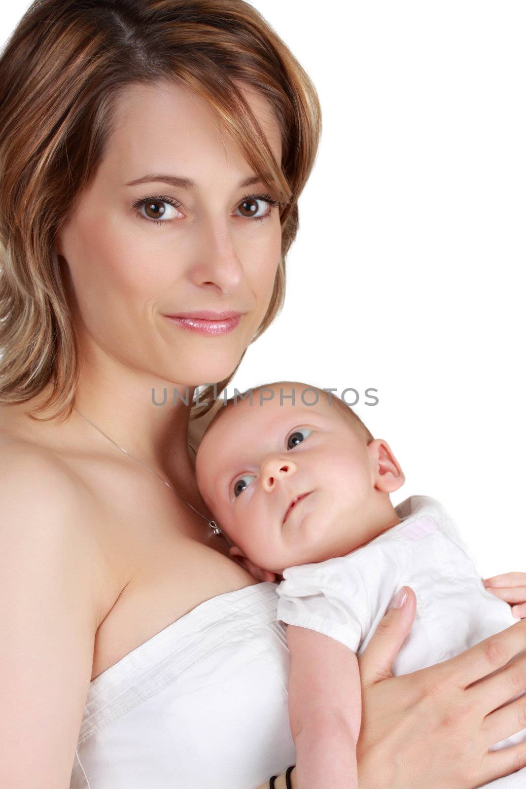 beautiful caucasian mother holding her baby girl
