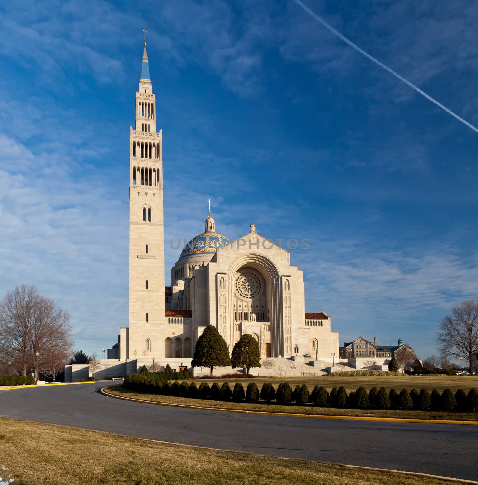 Basilica of the National Shrine of the Immaculate Conception in Washington DC on a clear winter day