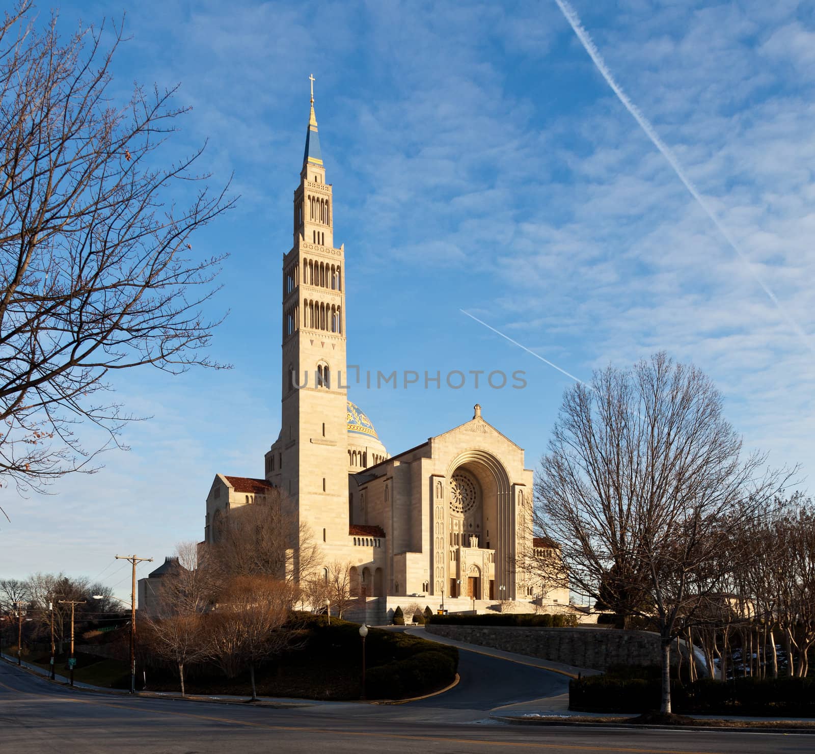 Basilica of the National Shrine of the Immaculate Conception in Washington DC on a clear winter day