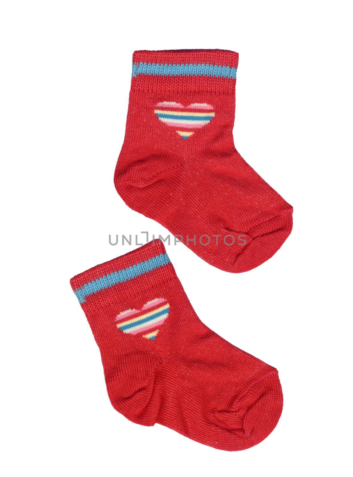 pair of red toddlers socks isolated over white