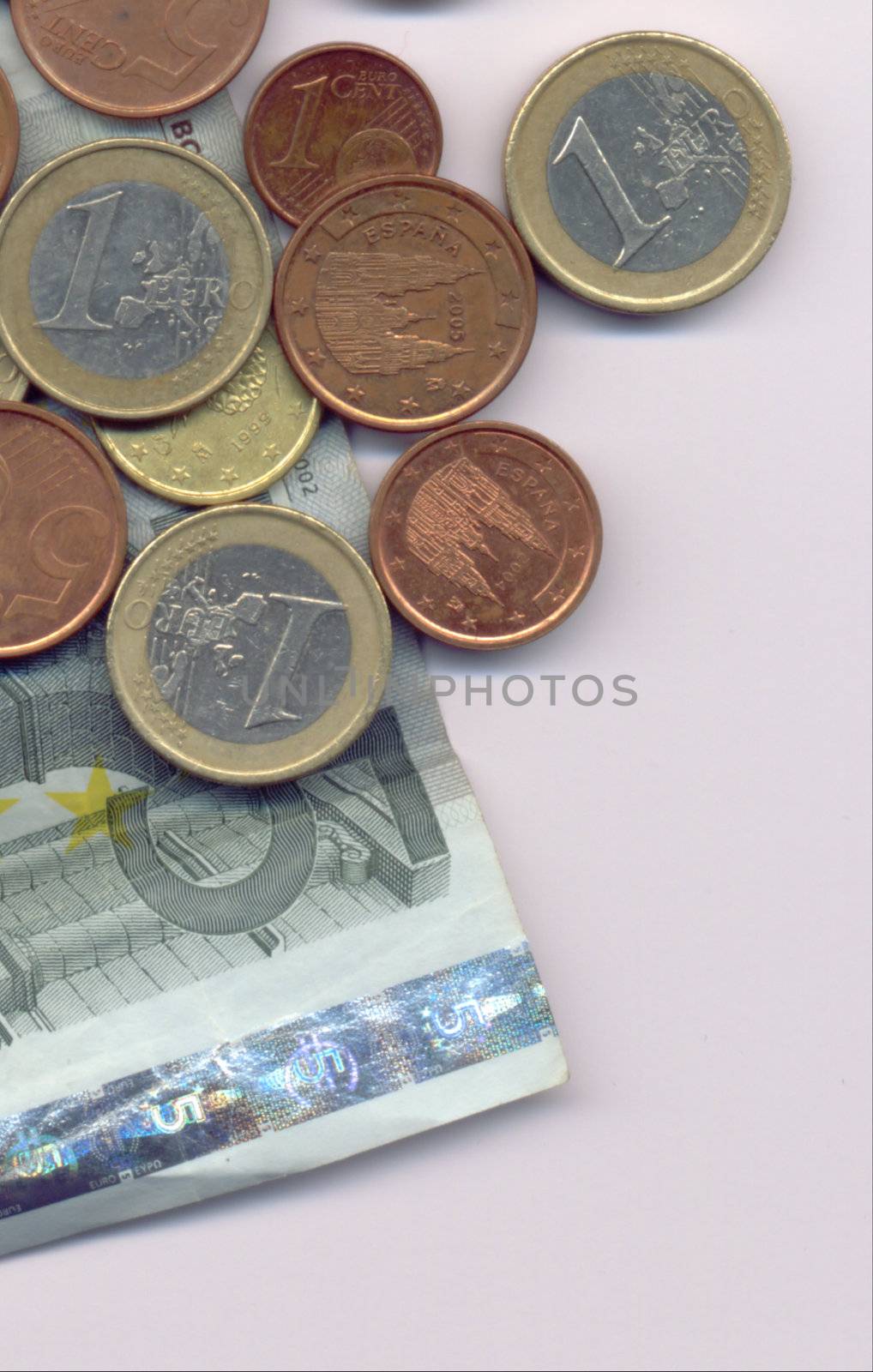 notes and coins of euro currency