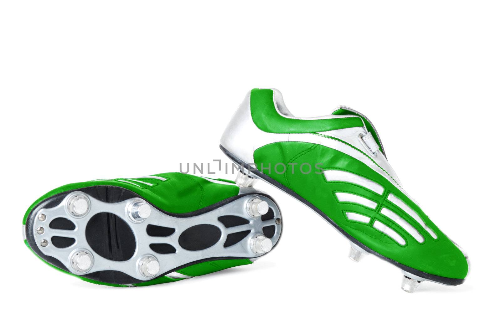 Professional sports boots for soccer players.  Isolated over white