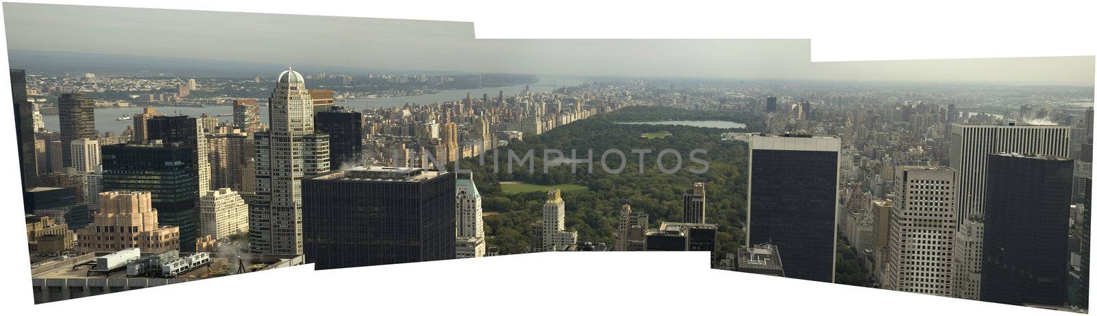 manhattan with central park panorama stitched from 3 pictures, white background
