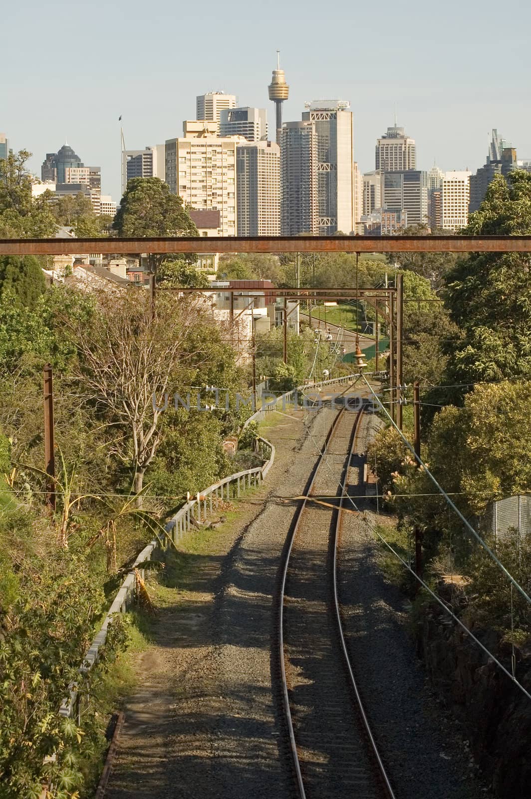 railway going to sydney, sydney tower in distance, 