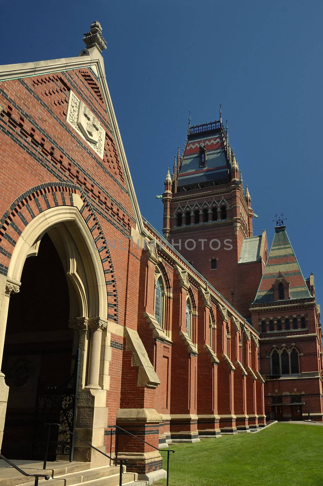 Campus of Harvard University in Boston, clear blue sky