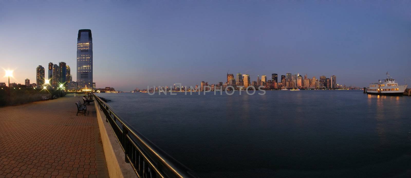 manhattan and jersey city panorama, night photo,