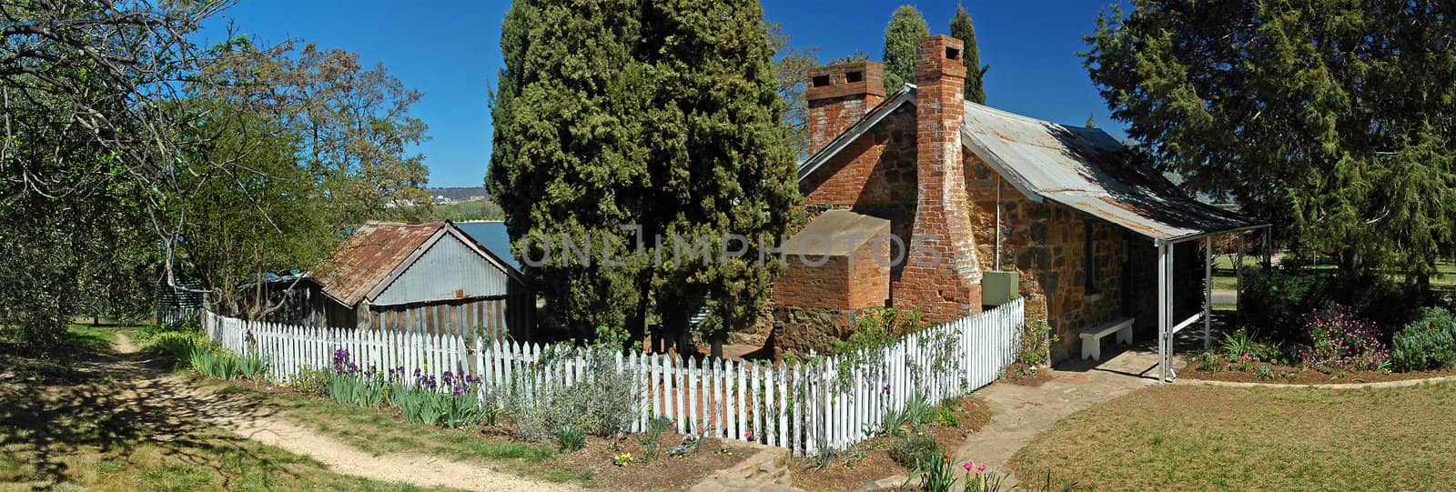 The historic Blundells' Cottage in Canberra, panorama photo